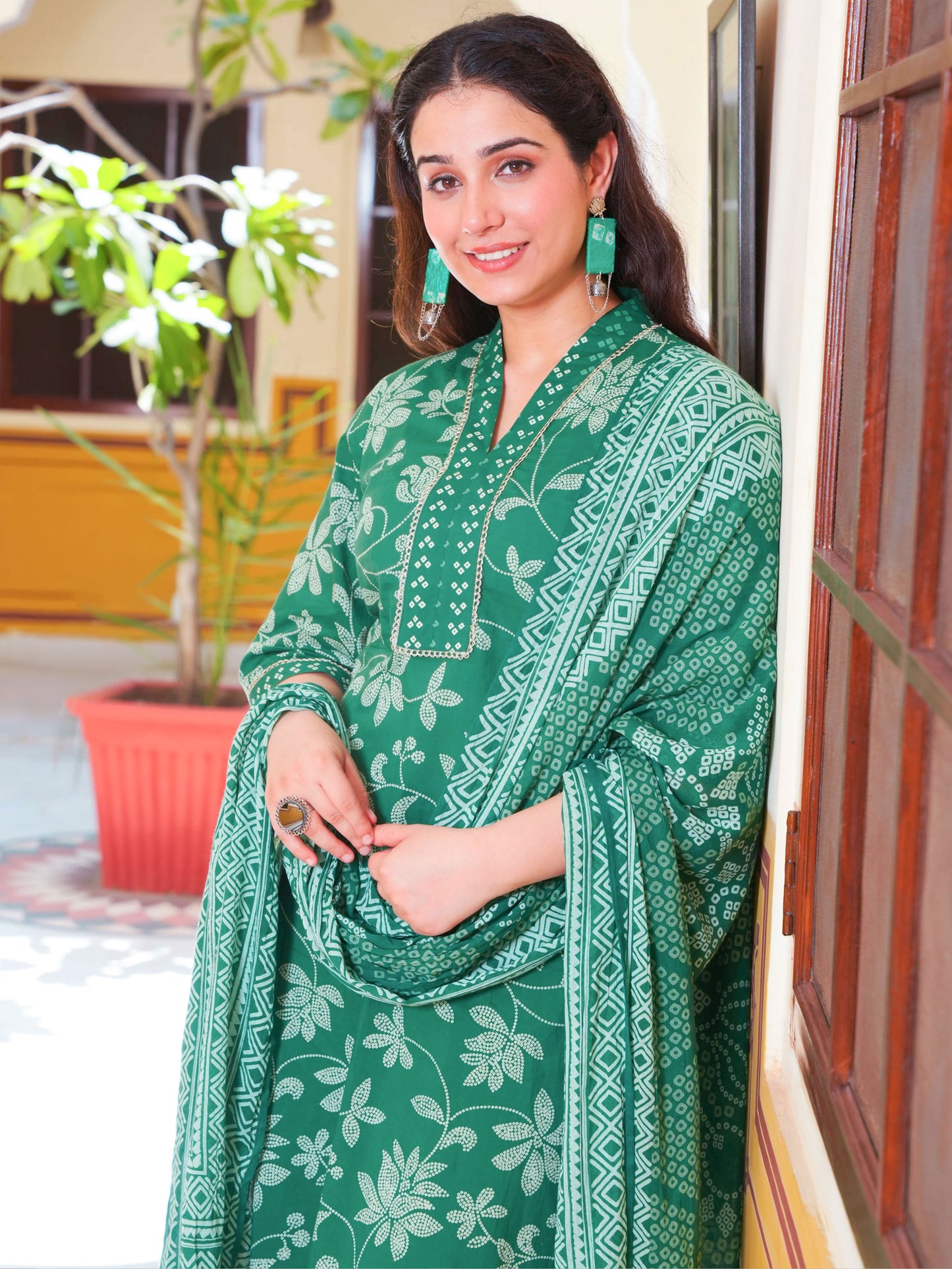 Cotton Voile Bandhani Green Dupatta