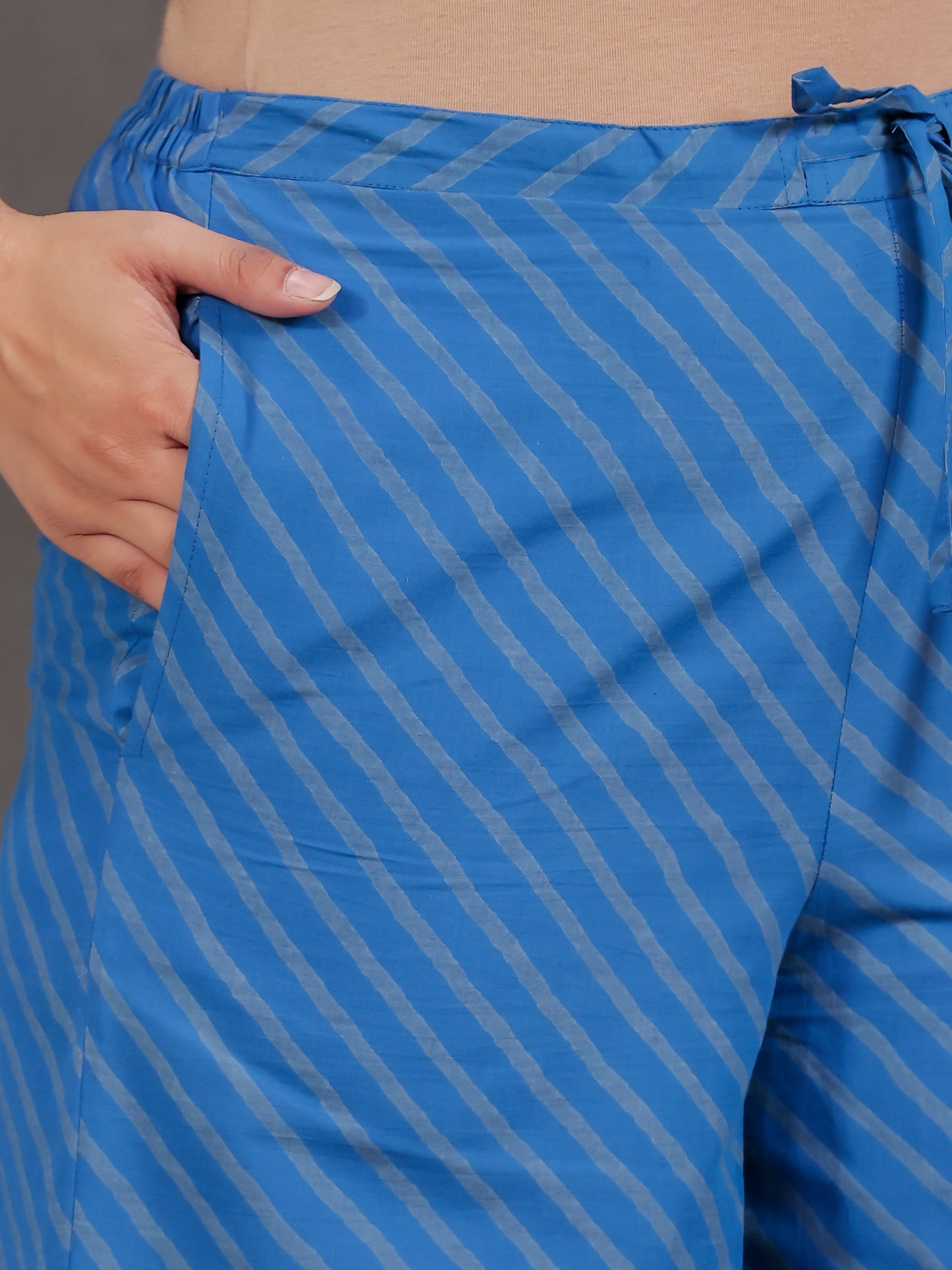 Soft Cotton Placement Print Blue Trousers
