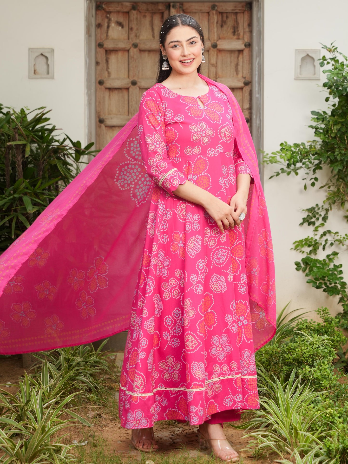 Cotton Voile Bandhani Pink Dupatta