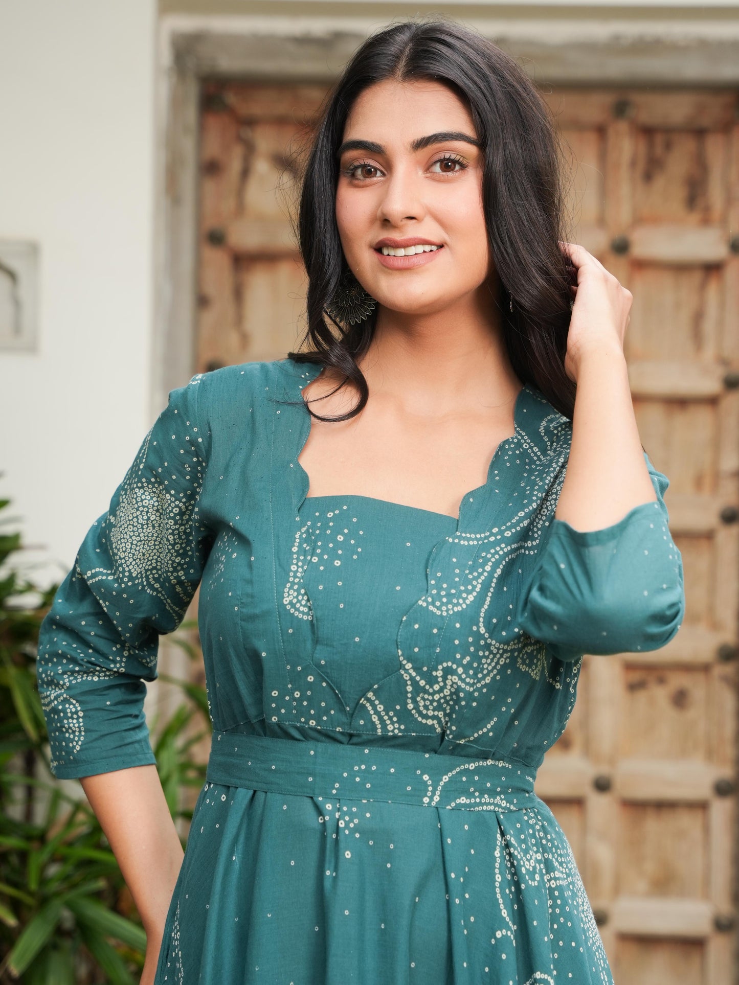 Soft Cotton Floral Anarkali Teal Dress