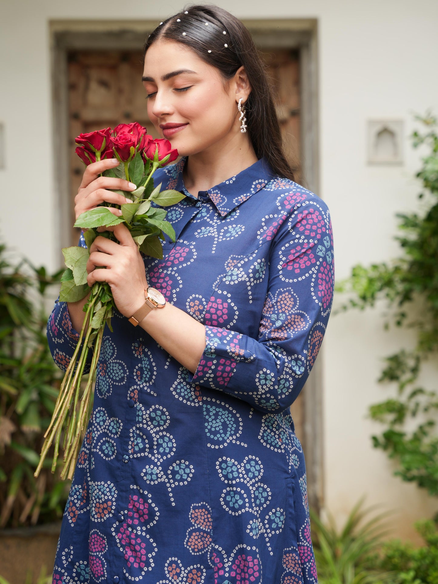 Soft Cotton Bandhani High Low Blue Kurta