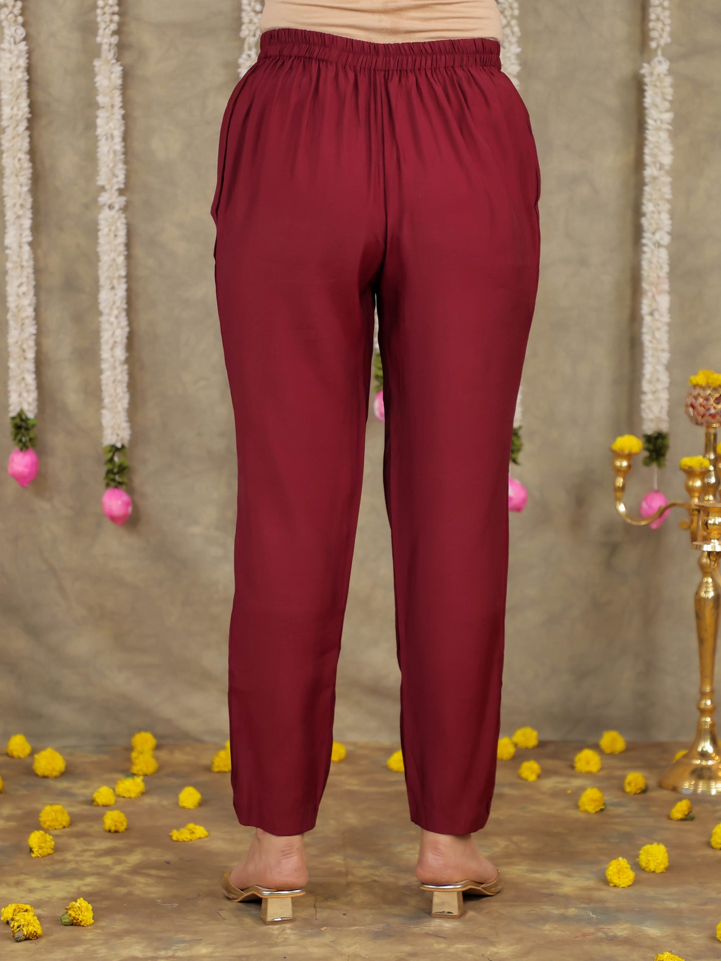 Embroidered Chanderi Solid Wine Kurta