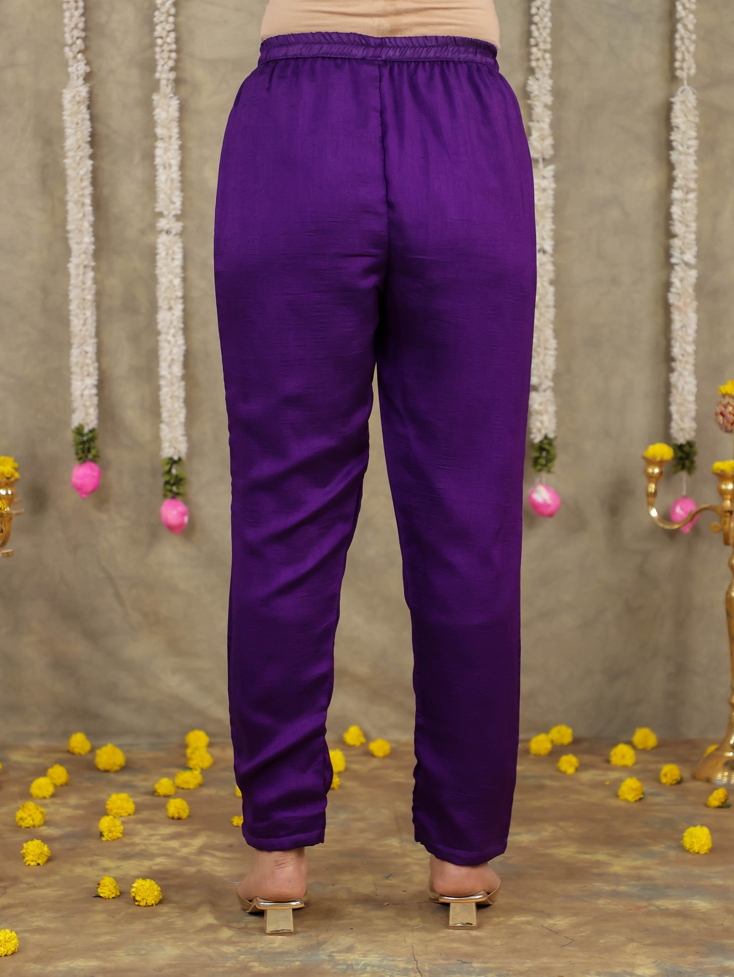 Embroidered Georgette Solid Purple Kurta
