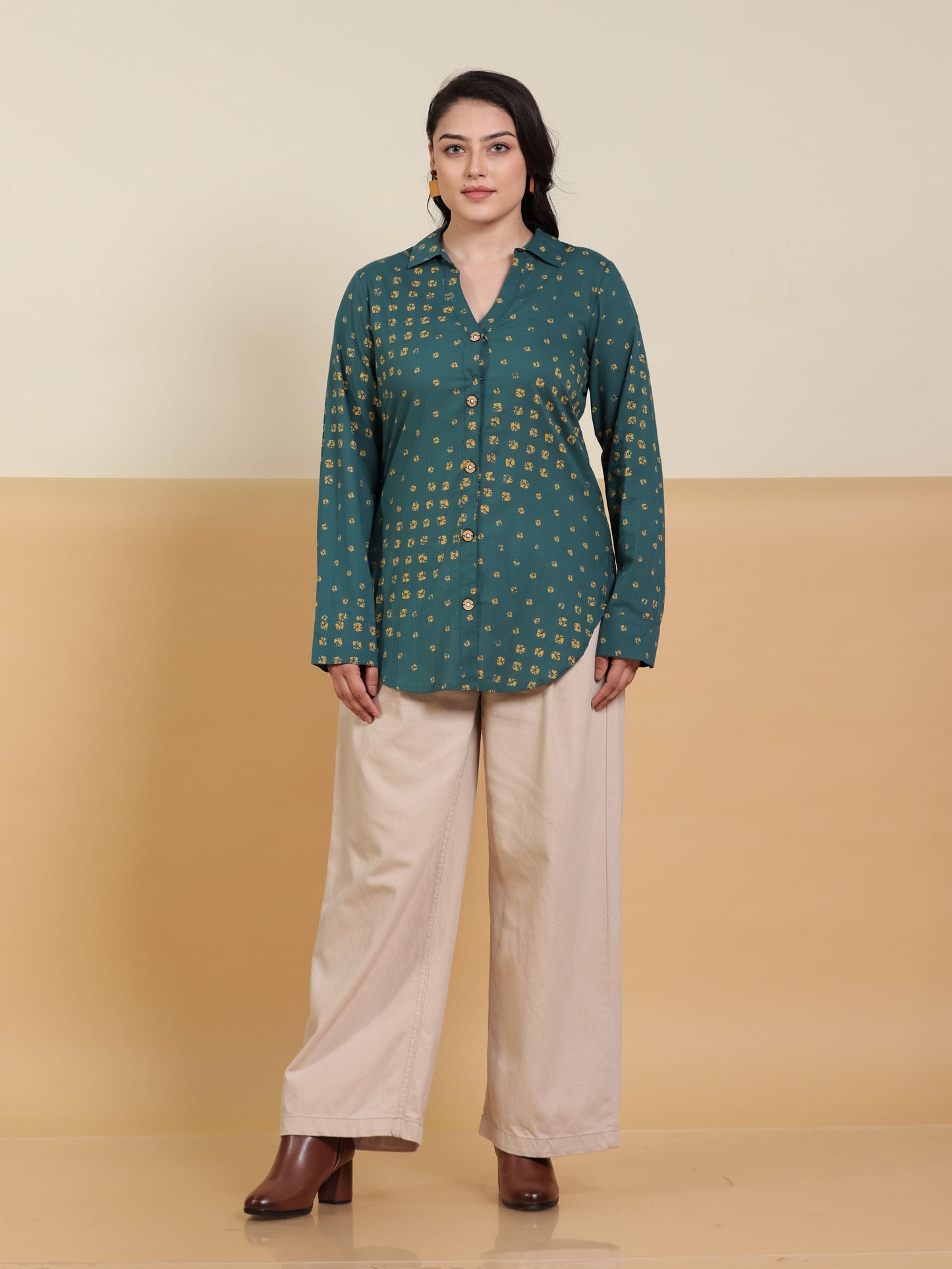 Soft Cotton Bandhani Straight Green Tunic