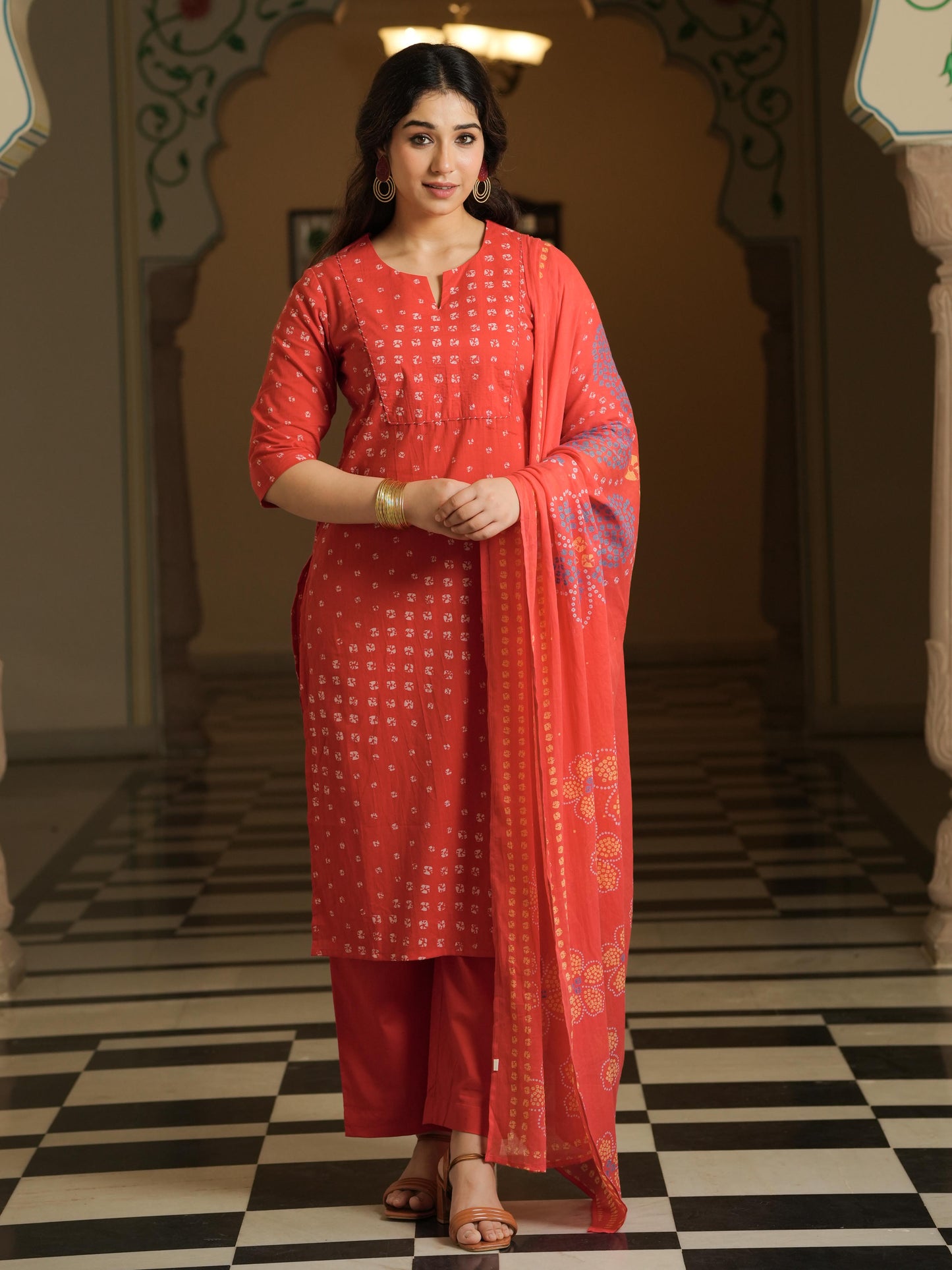 Cotton Voile Bandhani Rust Dupatta