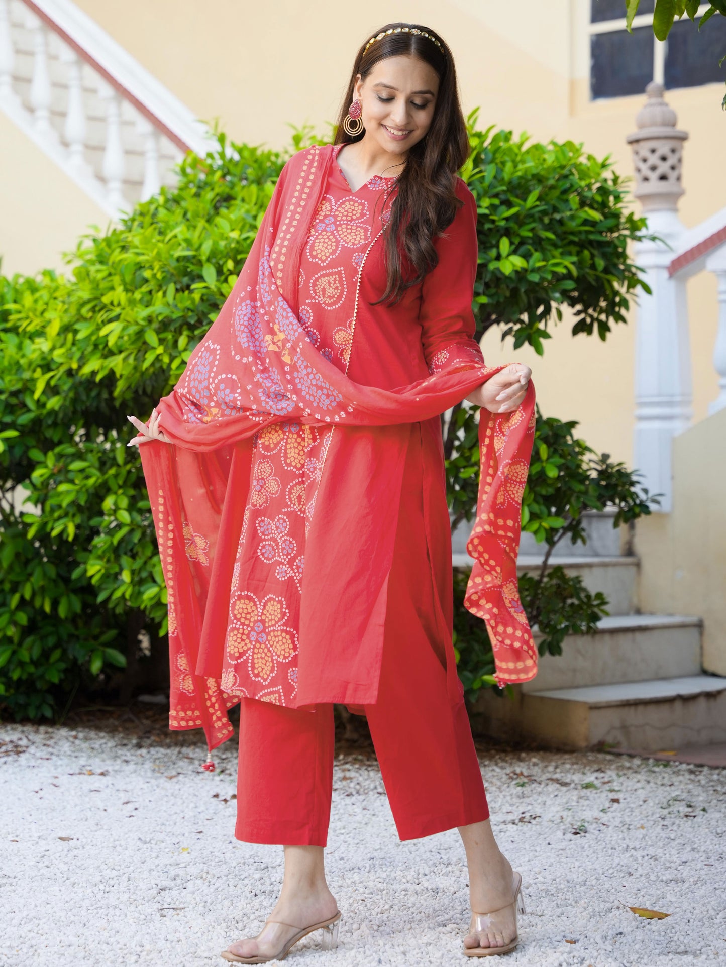 Cotton Voile Bandhani Rust Dupatta