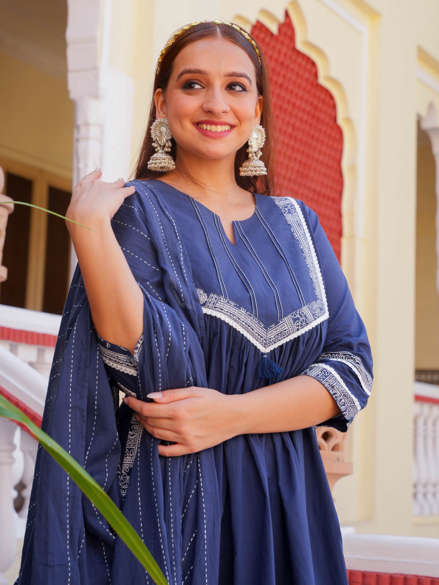 Soft Cotton Solid A-line Blue Kurta