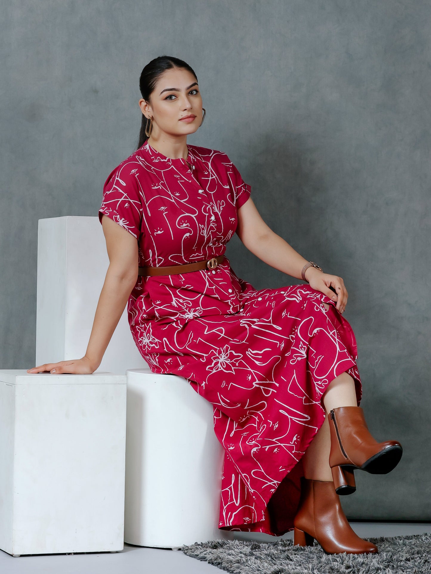Soft Cotton Abstract A-line Pink Dress