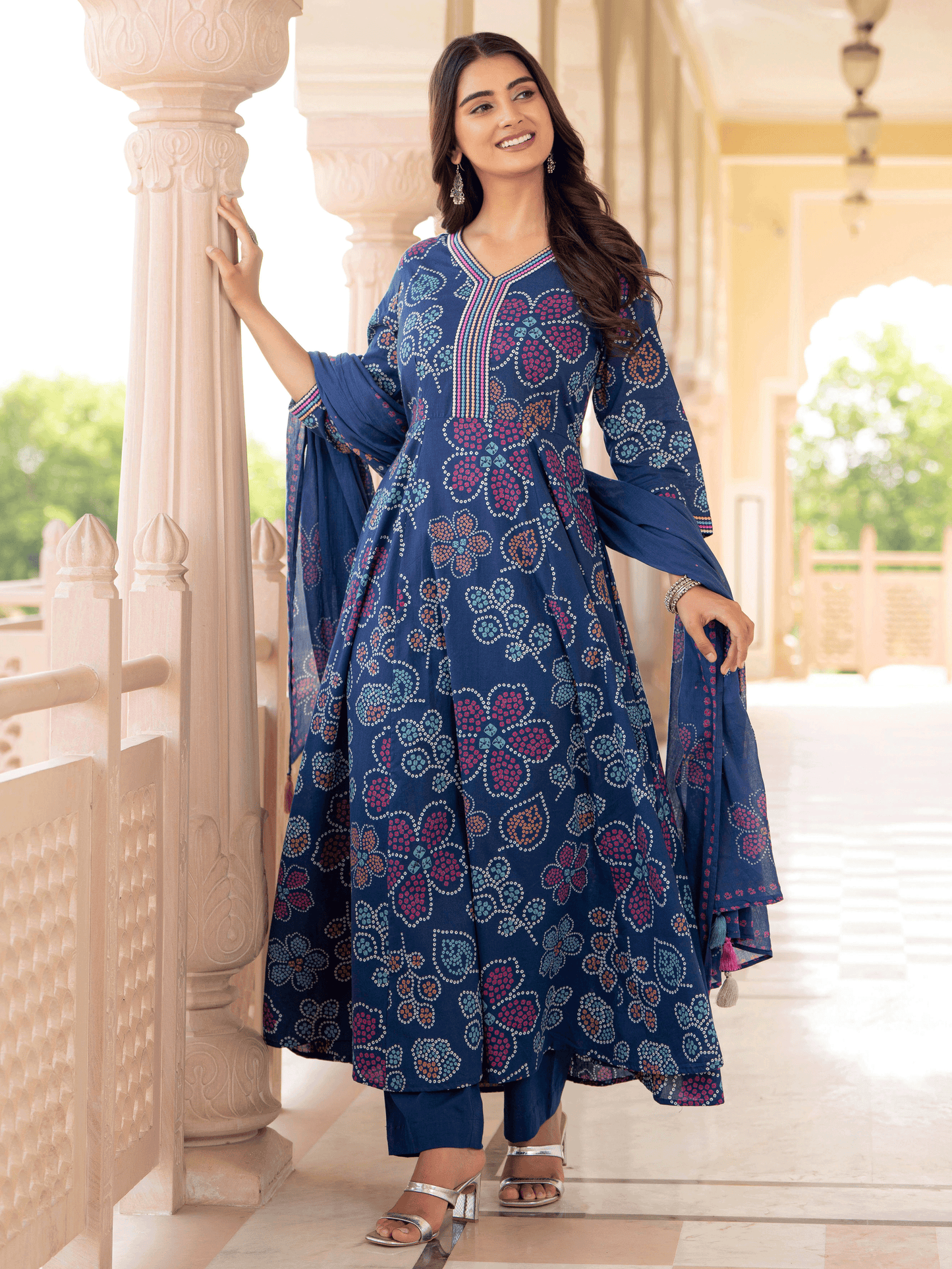 Cotton Voile Floral Blue Dupatta