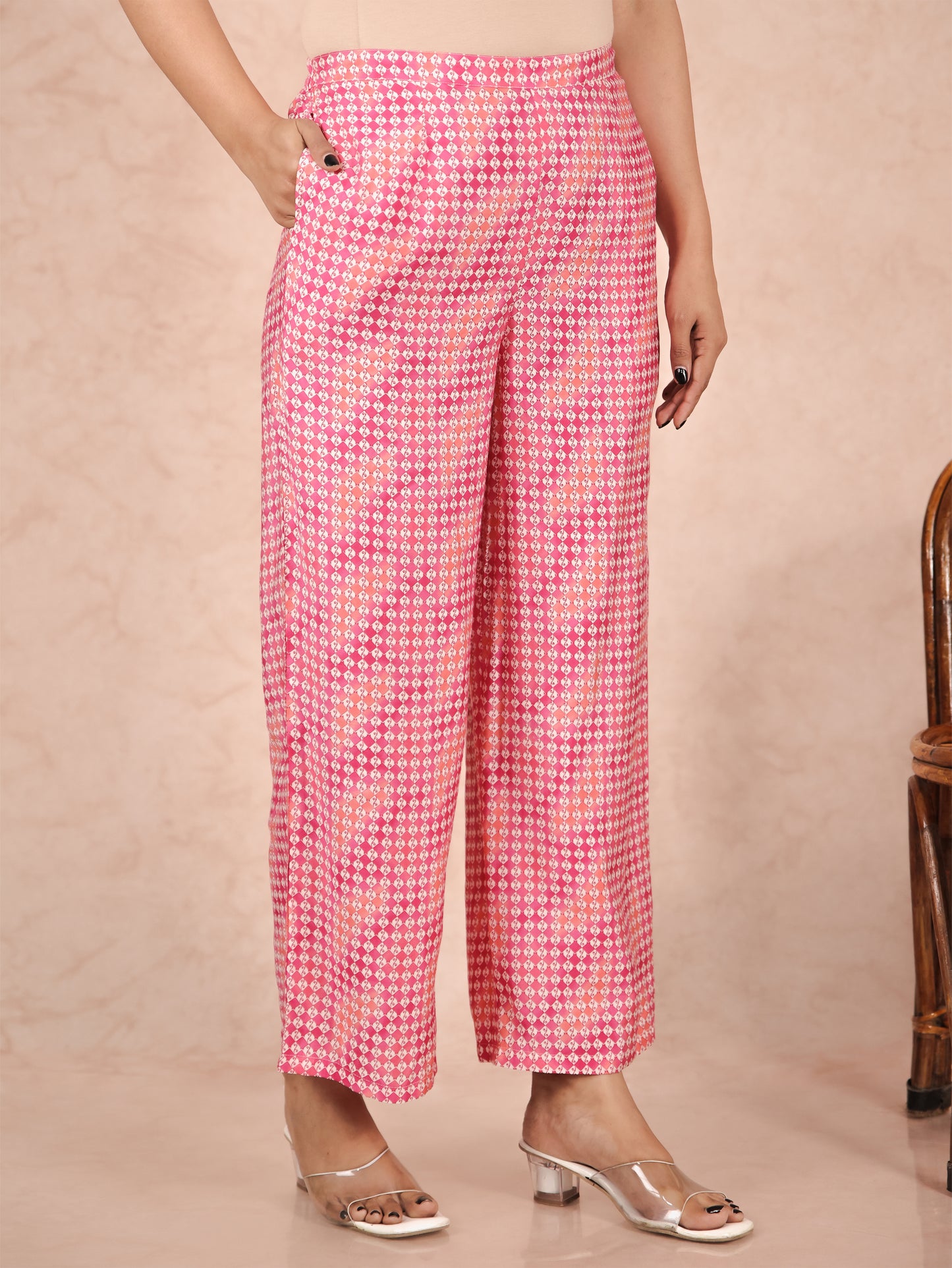 Muslin Geometric Pink Palazzo