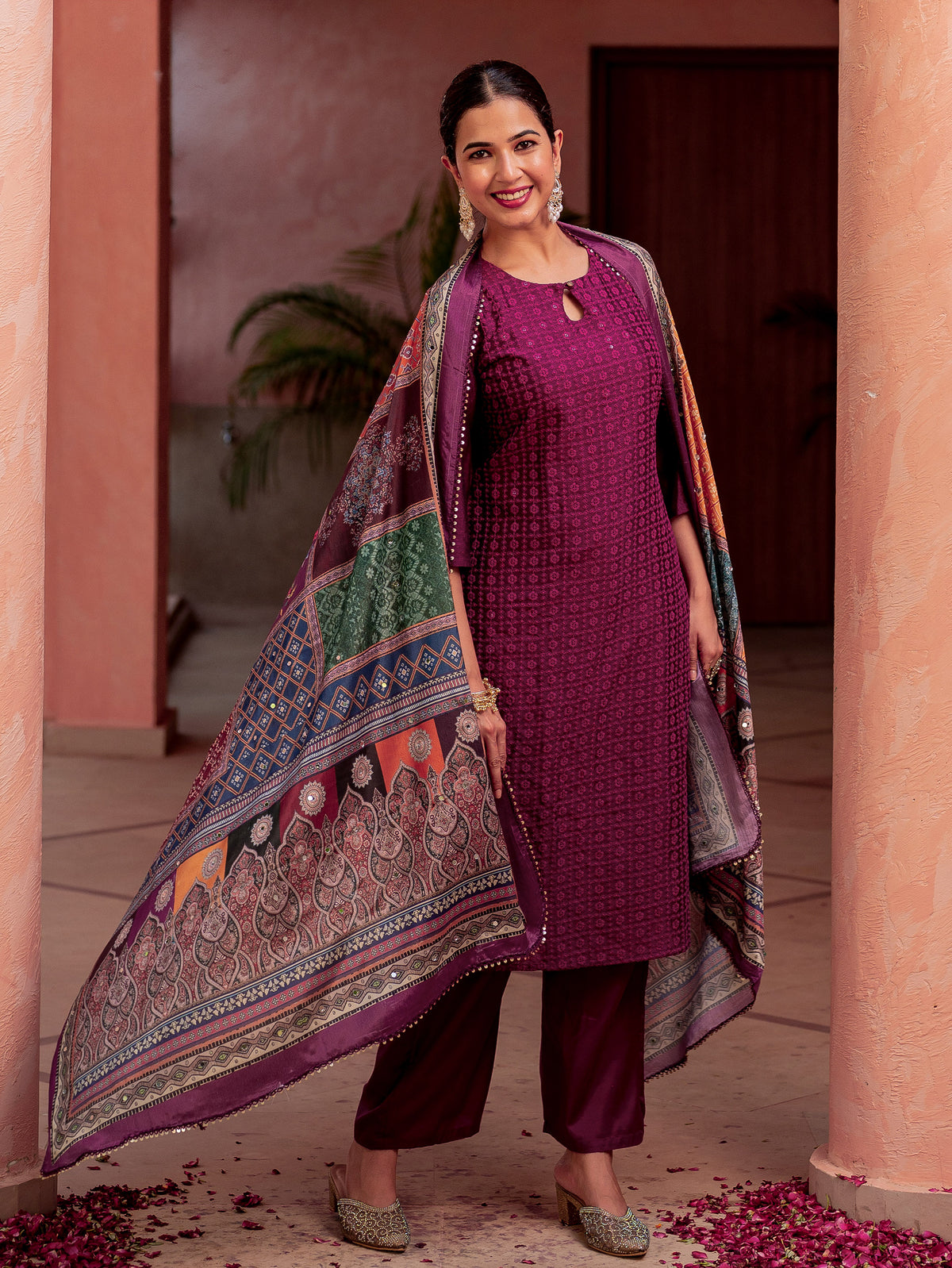 Embroidered Blended Silk Digital Multicolor Dupatta
