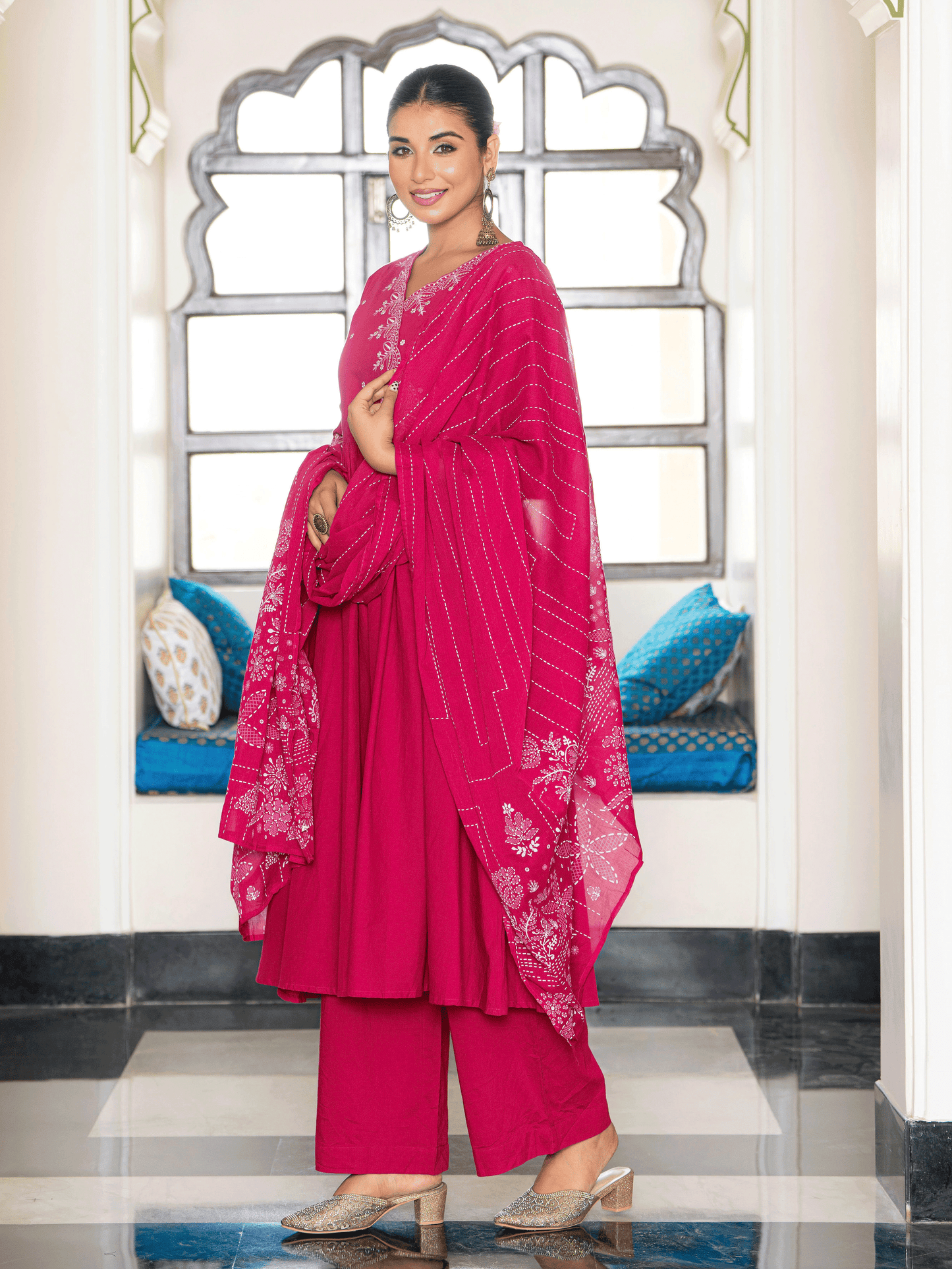 Cotton Voile Floral Pink Dupatta