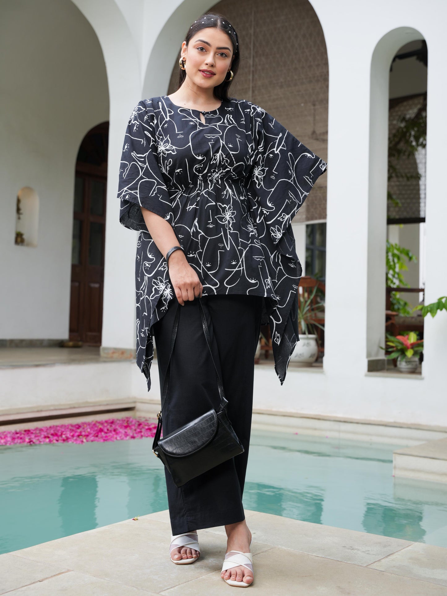 Soft Cotton Abstract Kaftan Black Kurta