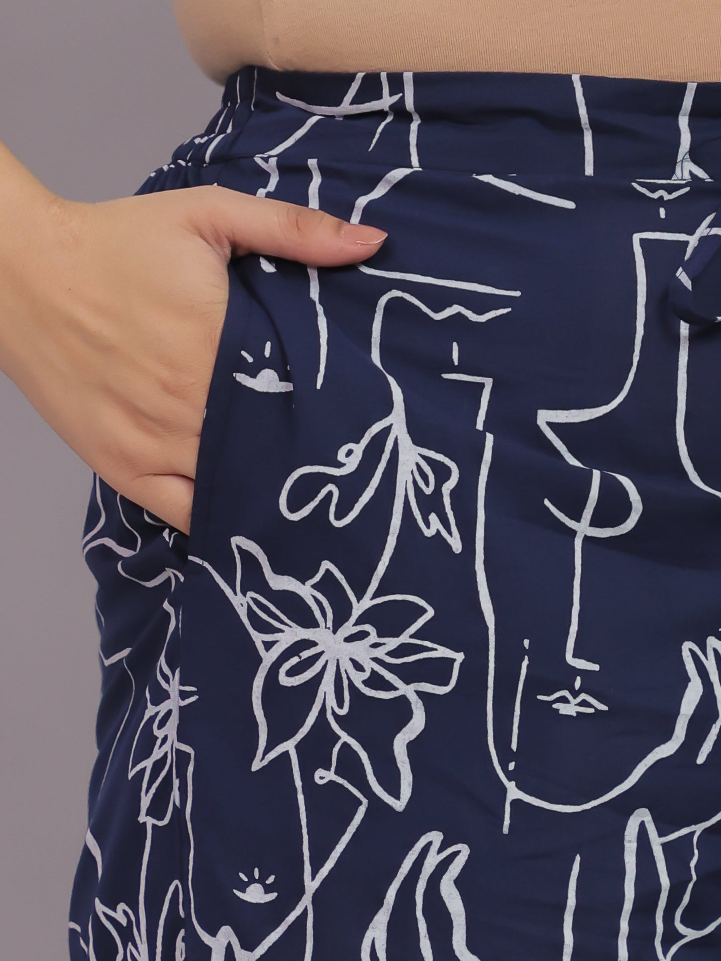 Soft Cotton Abstract High Low Blue Kurta