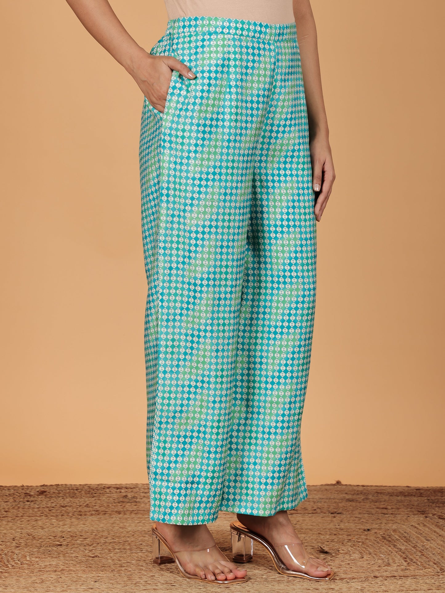 Muslin Geometric Turquoise Palazzo