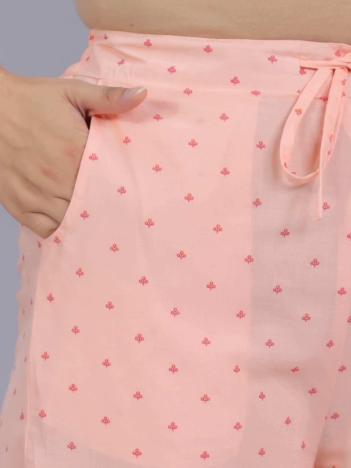 Soft Cotton Floral Peach Straight Trousers