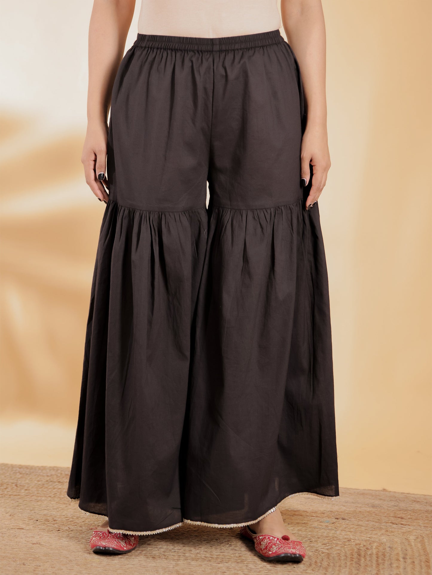 Soft Cotton Solid Black Sharara