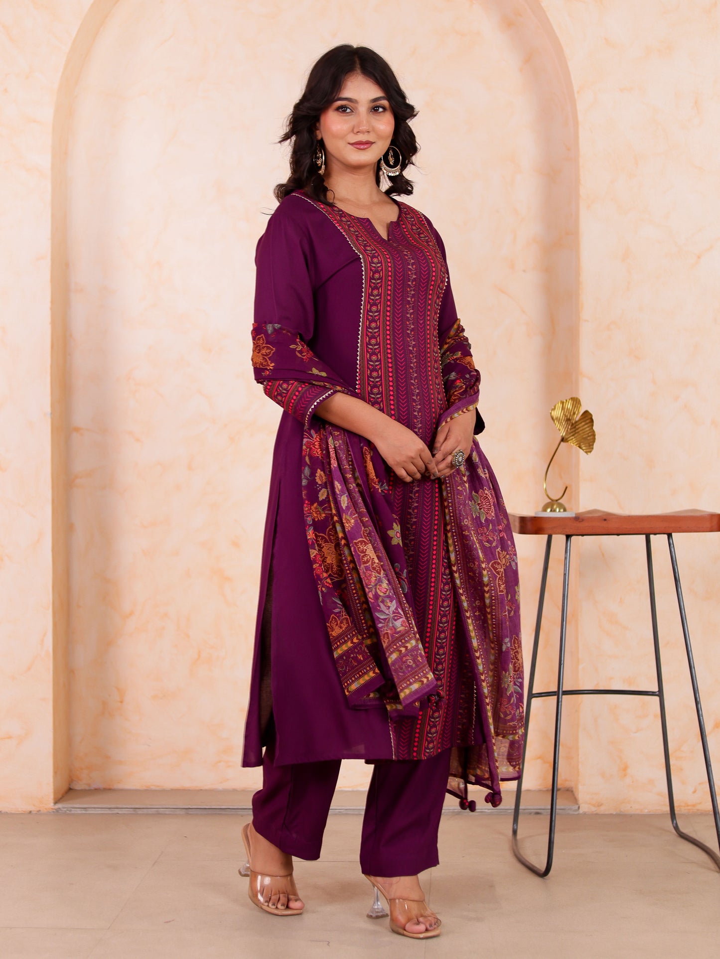Cotton Voile Floral Purple Dupatta