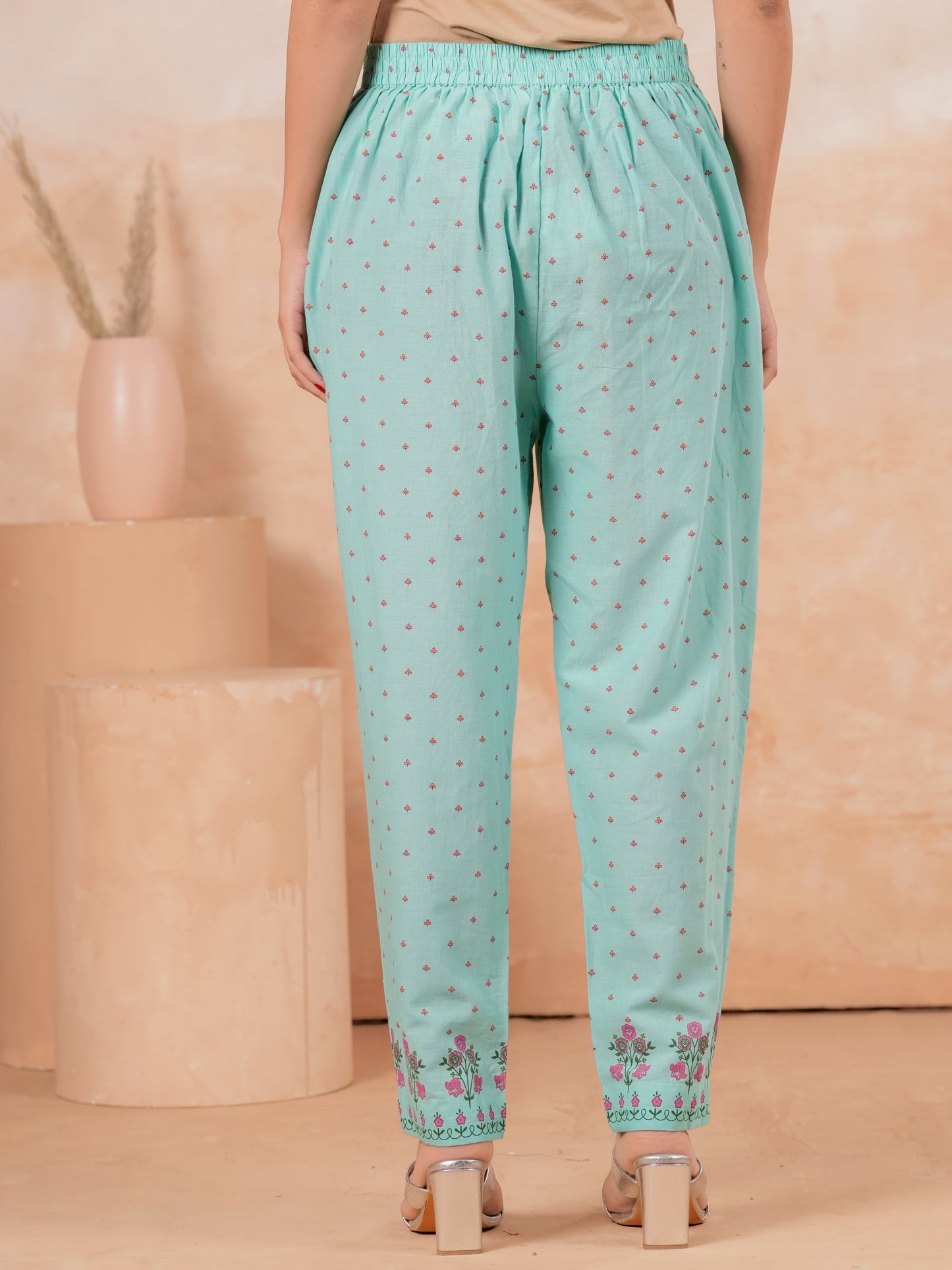 Soft Cotton Floral Straight Turquoise Kurta
