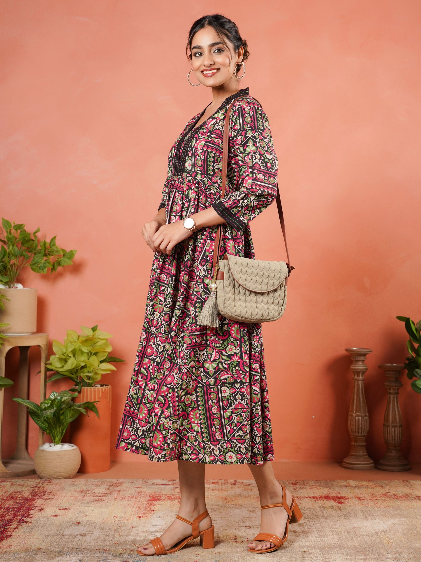 Soft Cotton Floral Anarkali Multicolor Dress