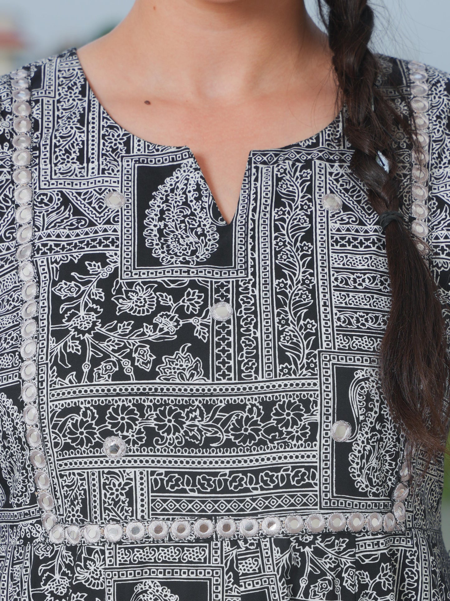 Embroidered Soft Cotton Patchwork Anarkali Black Kurta