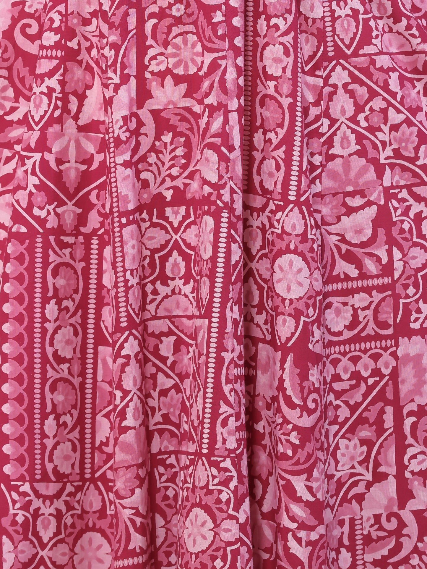 Soft Cotton Patchwork Anarkali Pink Dress (With Belt)