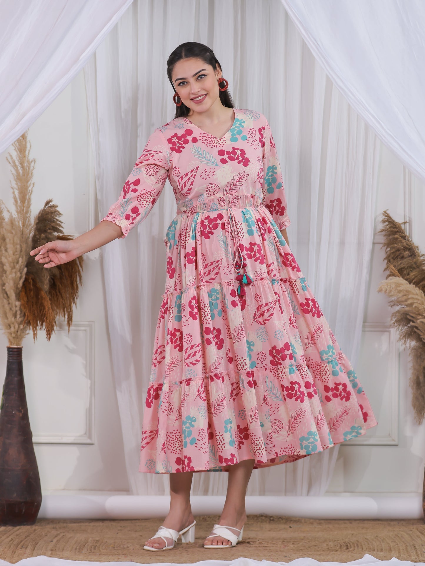 Soft Cotton Floral Anarkali Peach Dress
