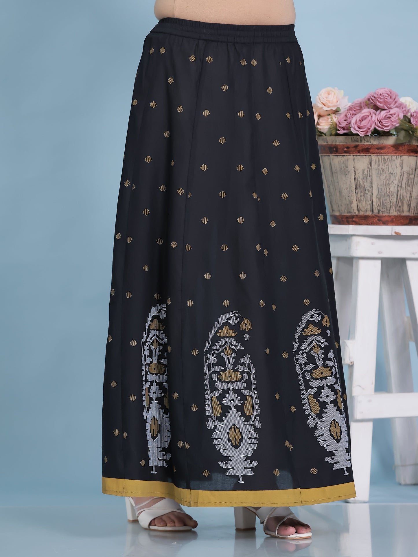 Embroidered Soft Cotton Geometric Straight Black Kurta