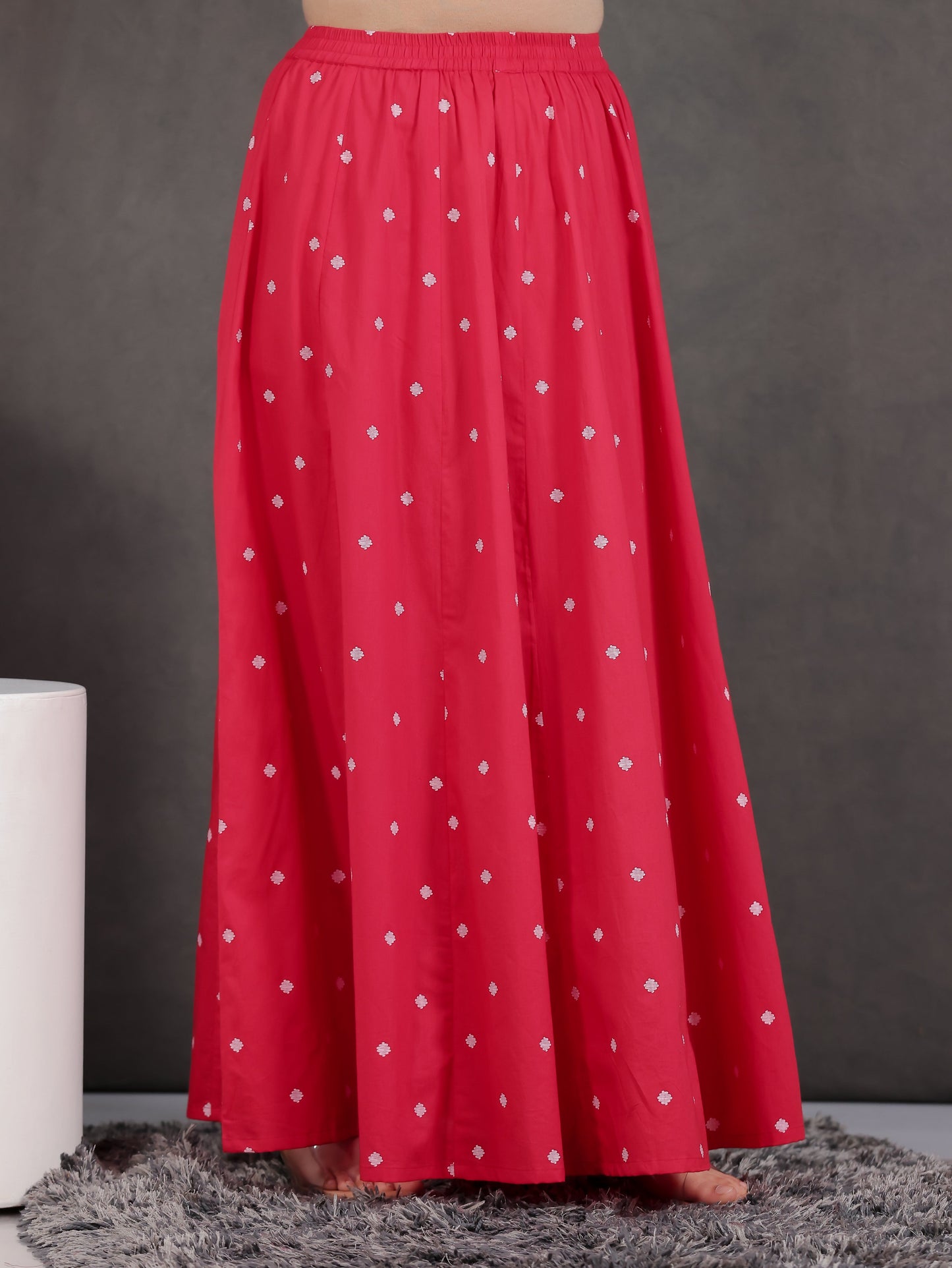 Embroidered Soft Cotton Geometric Anarkali Red Kurta