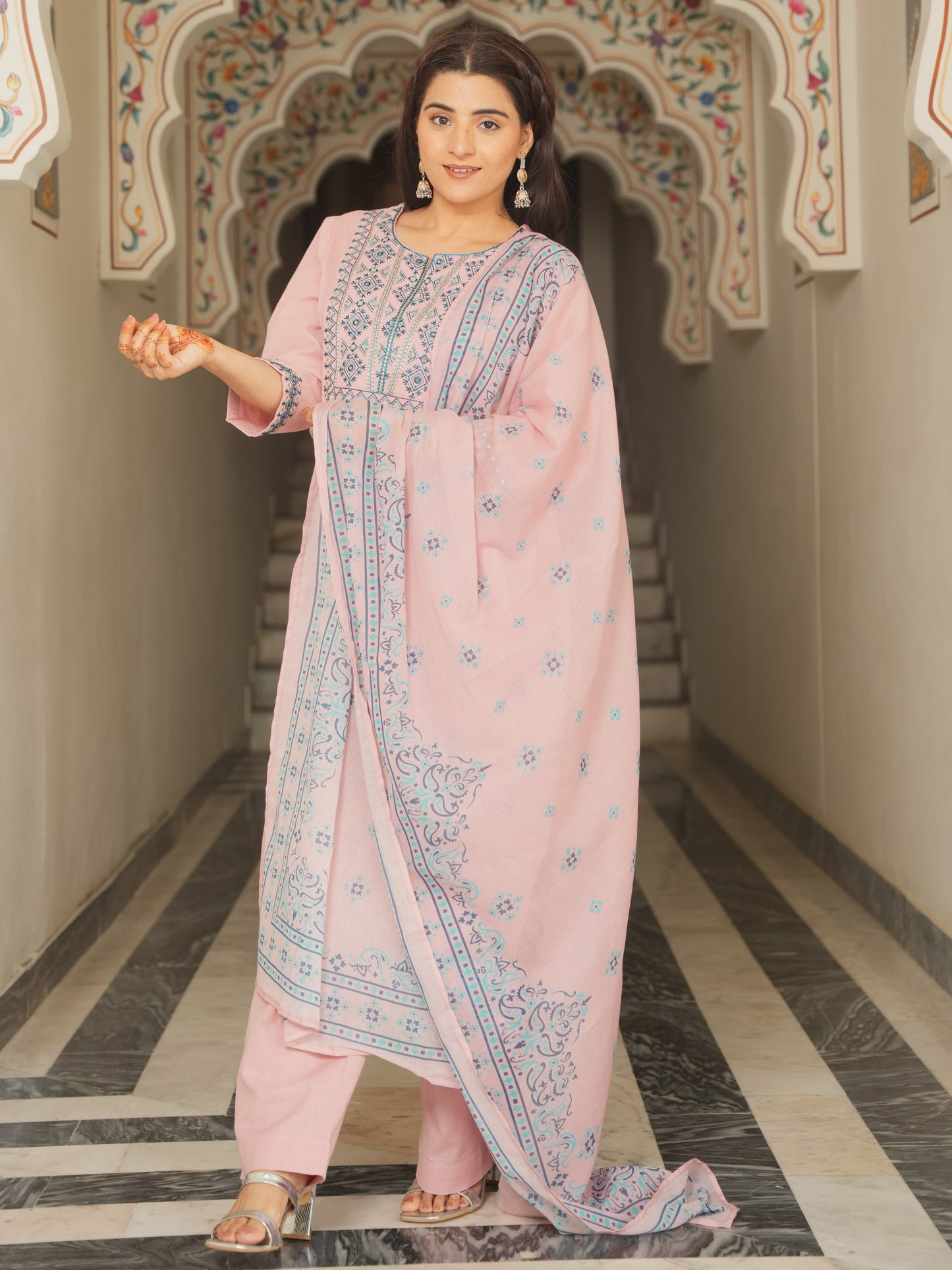 Cotton Voile Butti Peach Dupatta