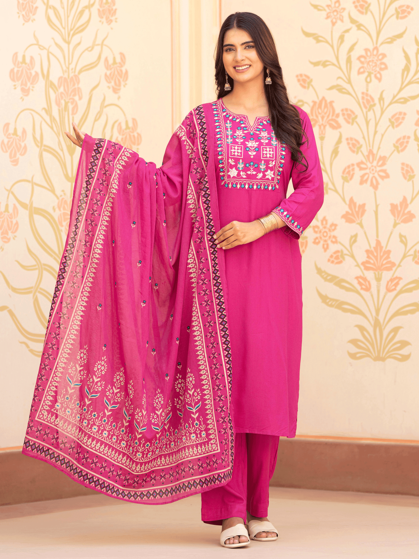 Cotton Voile Floral Pink Dupatta