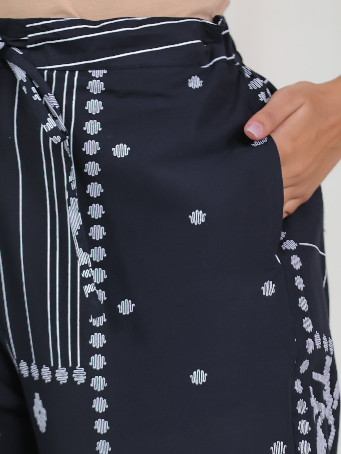 Soft Cotton Patchwork Black Tapered Trousers