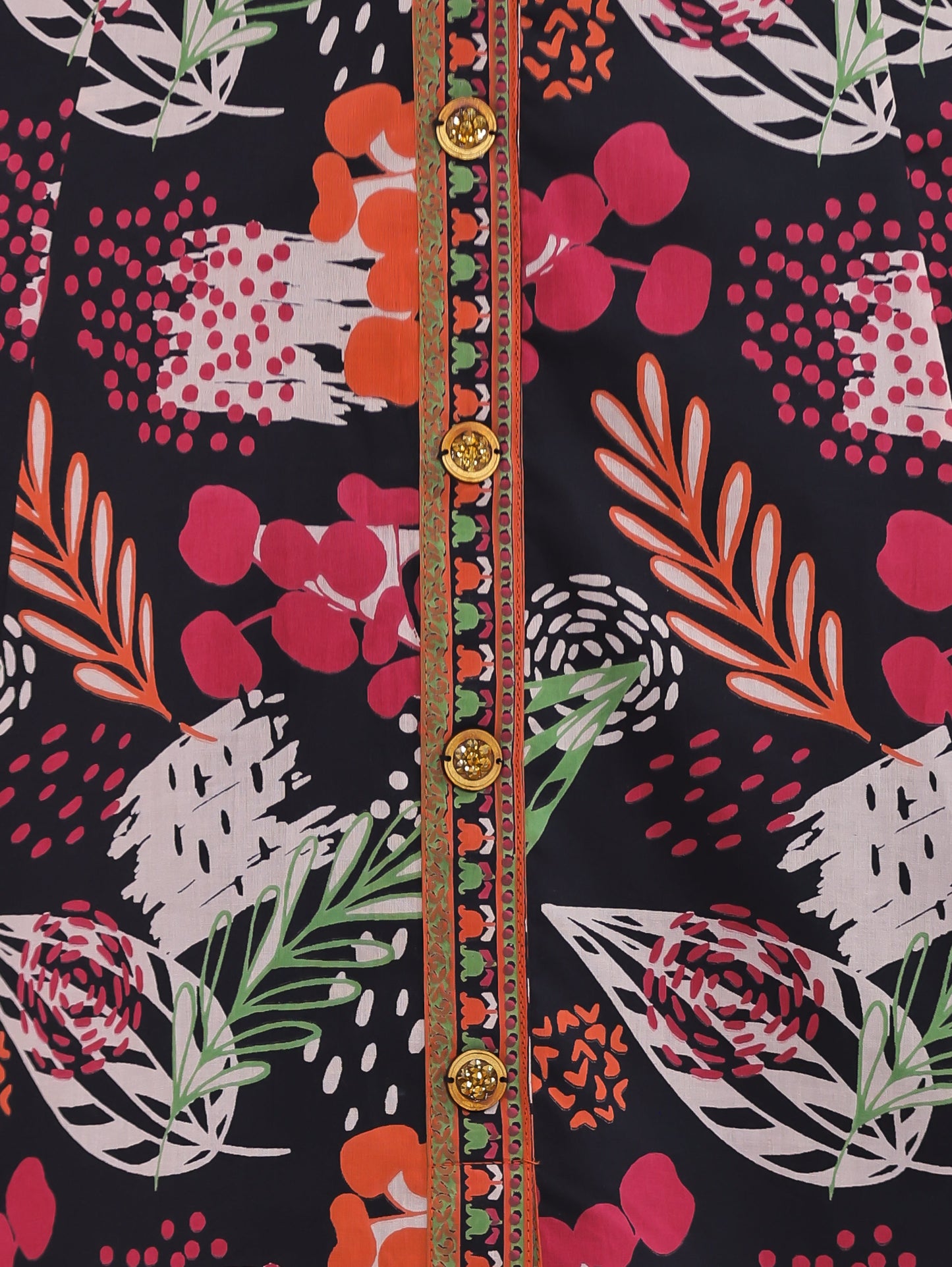 Soft Cotton Floral High Low Black Kurta