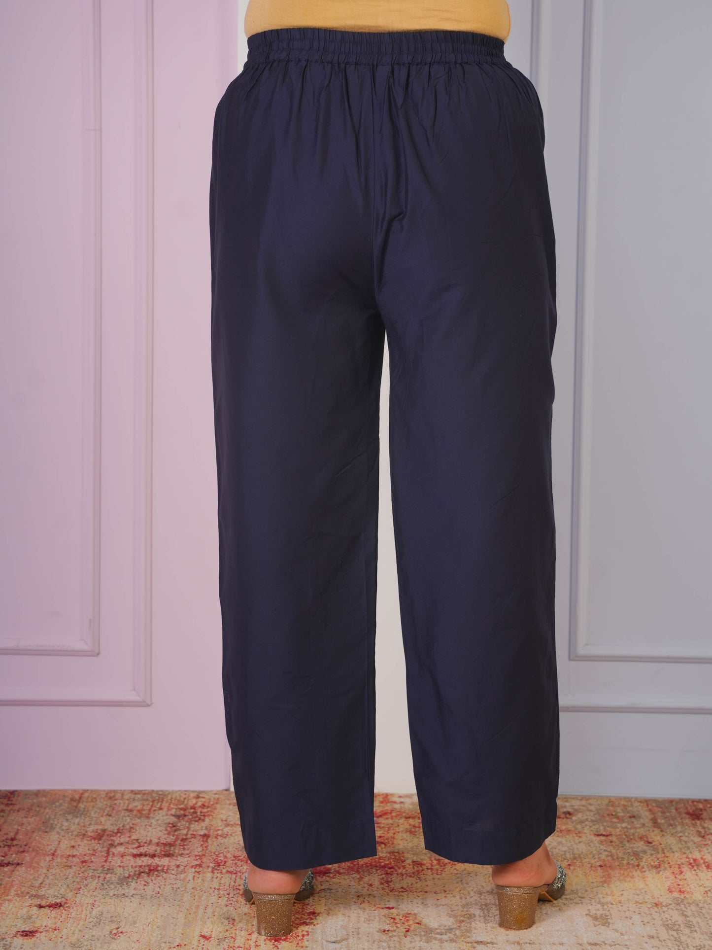 Chanderi Solid Blue Straight Trousers