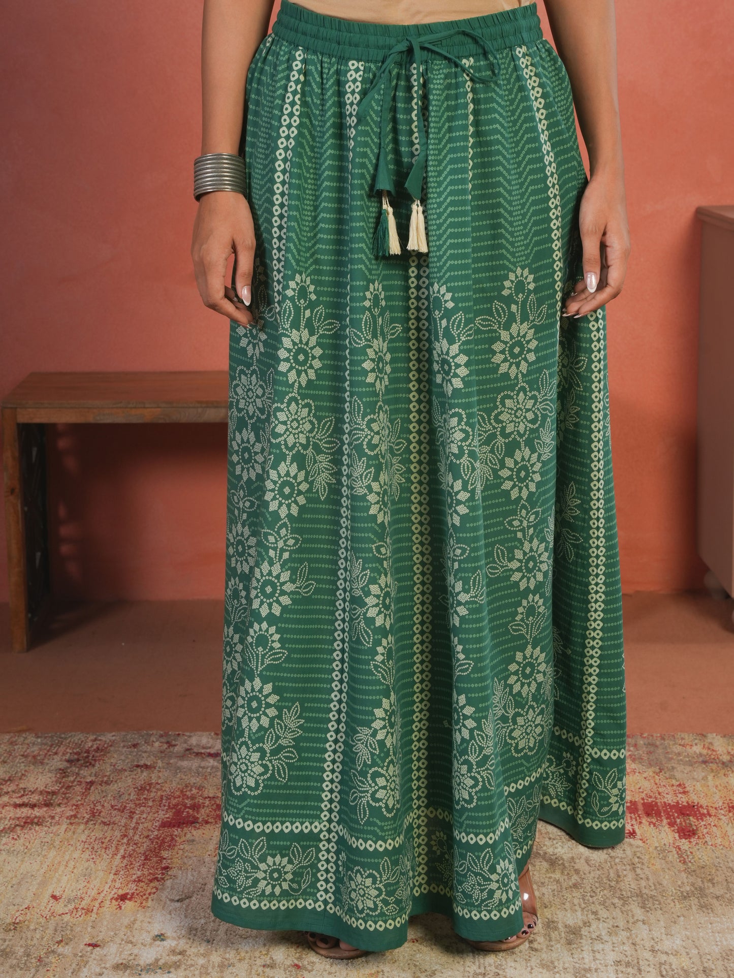 Soft Cotton Bandhani Green Skirt
