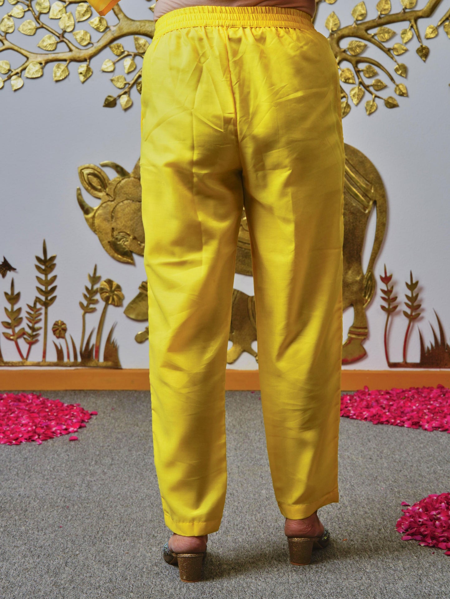 Blended Silk Solid Yellow Trousers