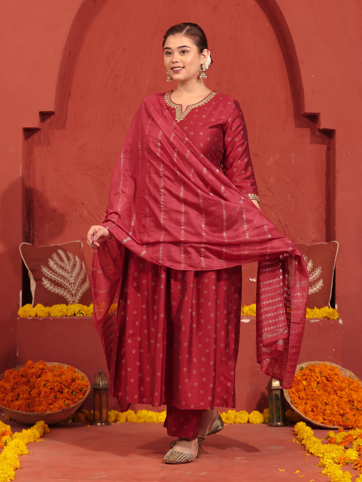 Georgette Solid Red Dupatta