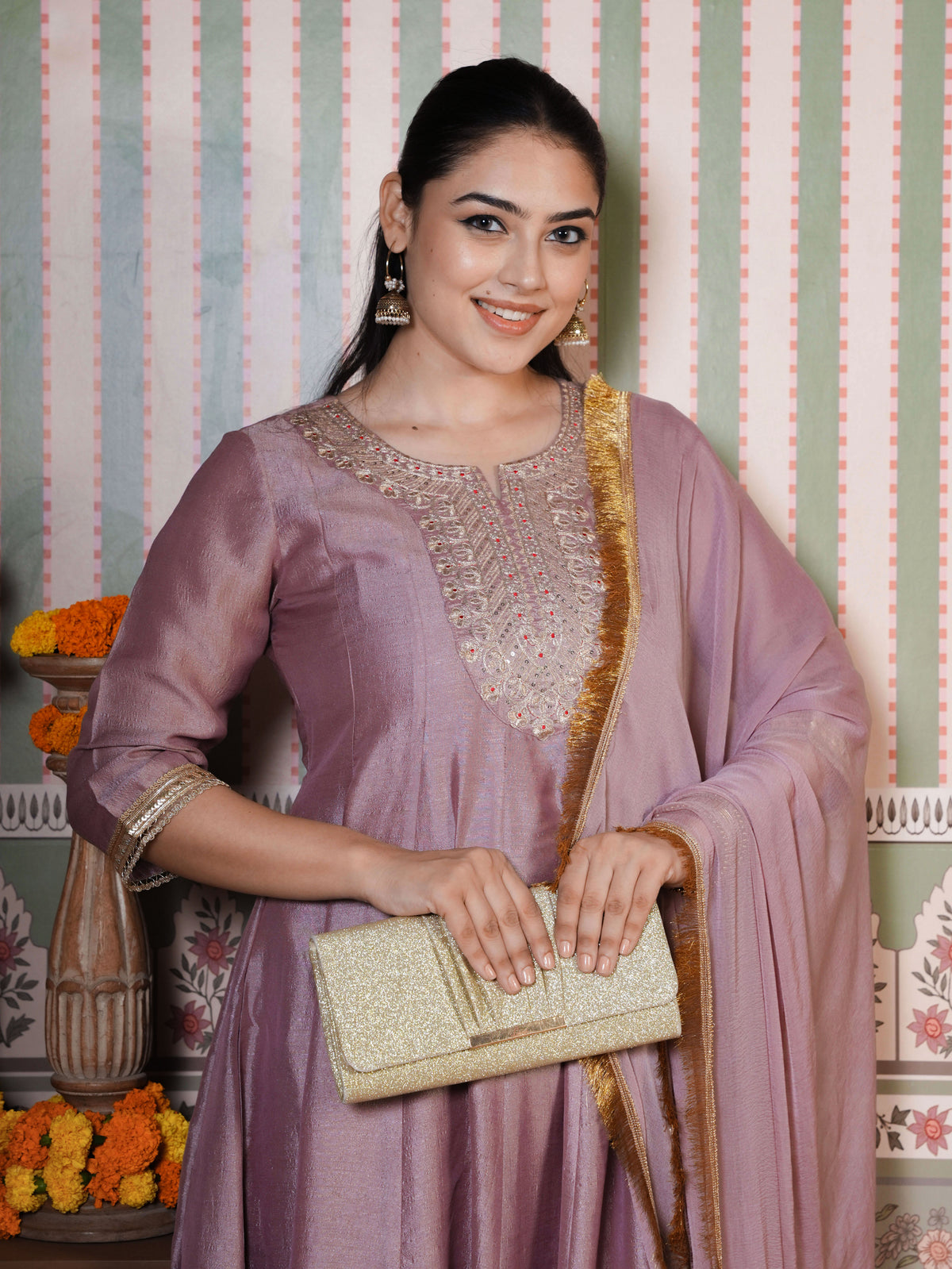 Blended Silk Solid Onion Pink Dupatta