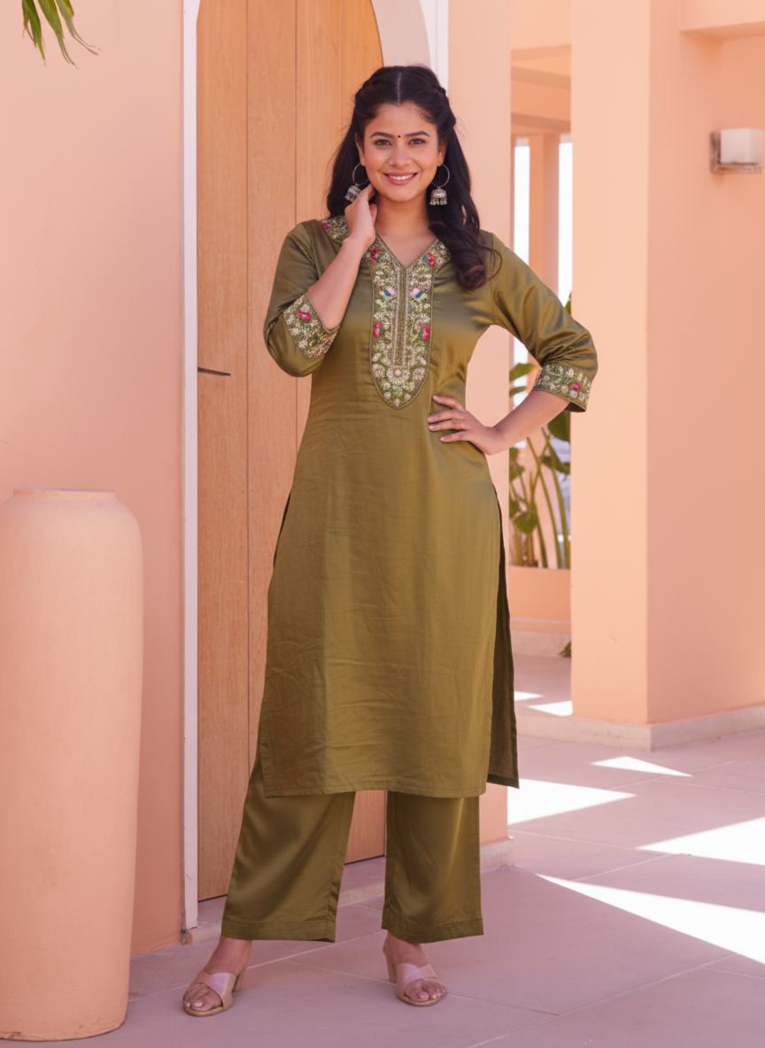 Embroidered Organza Solid Gold Kurta