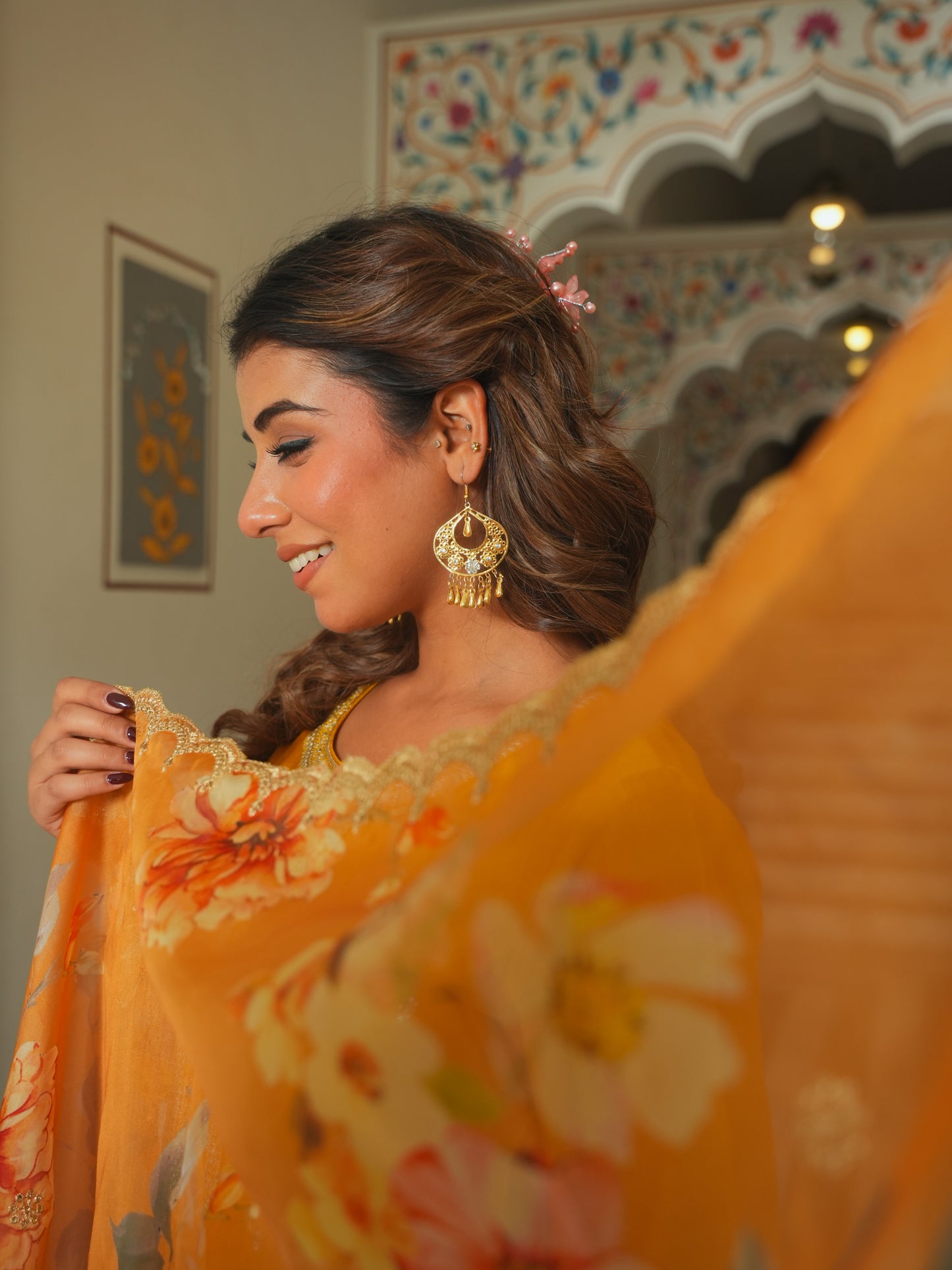 Embroidered Poly Silk Solid Mustard Kurta