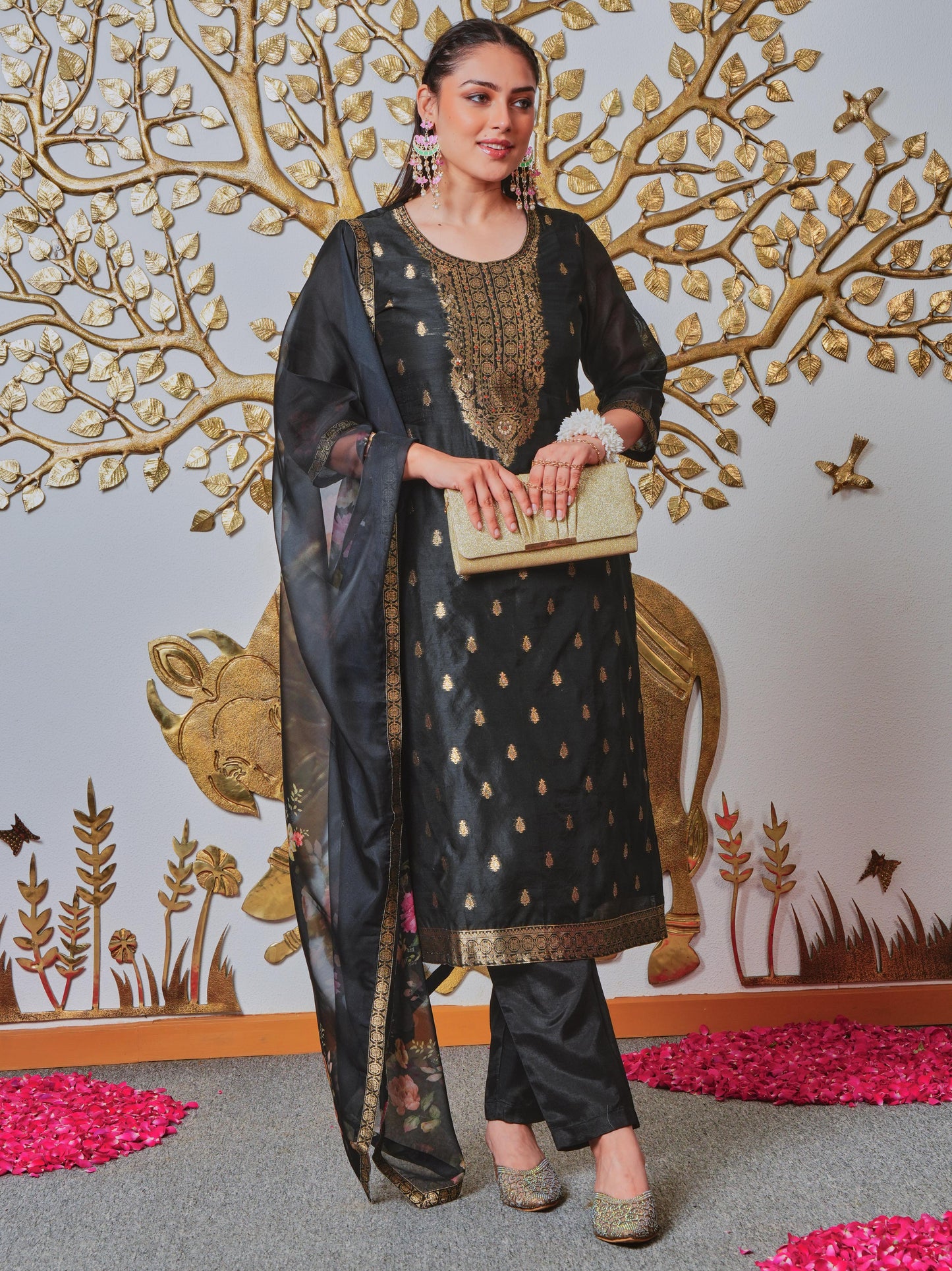 Jacquard Solid Black Kurta