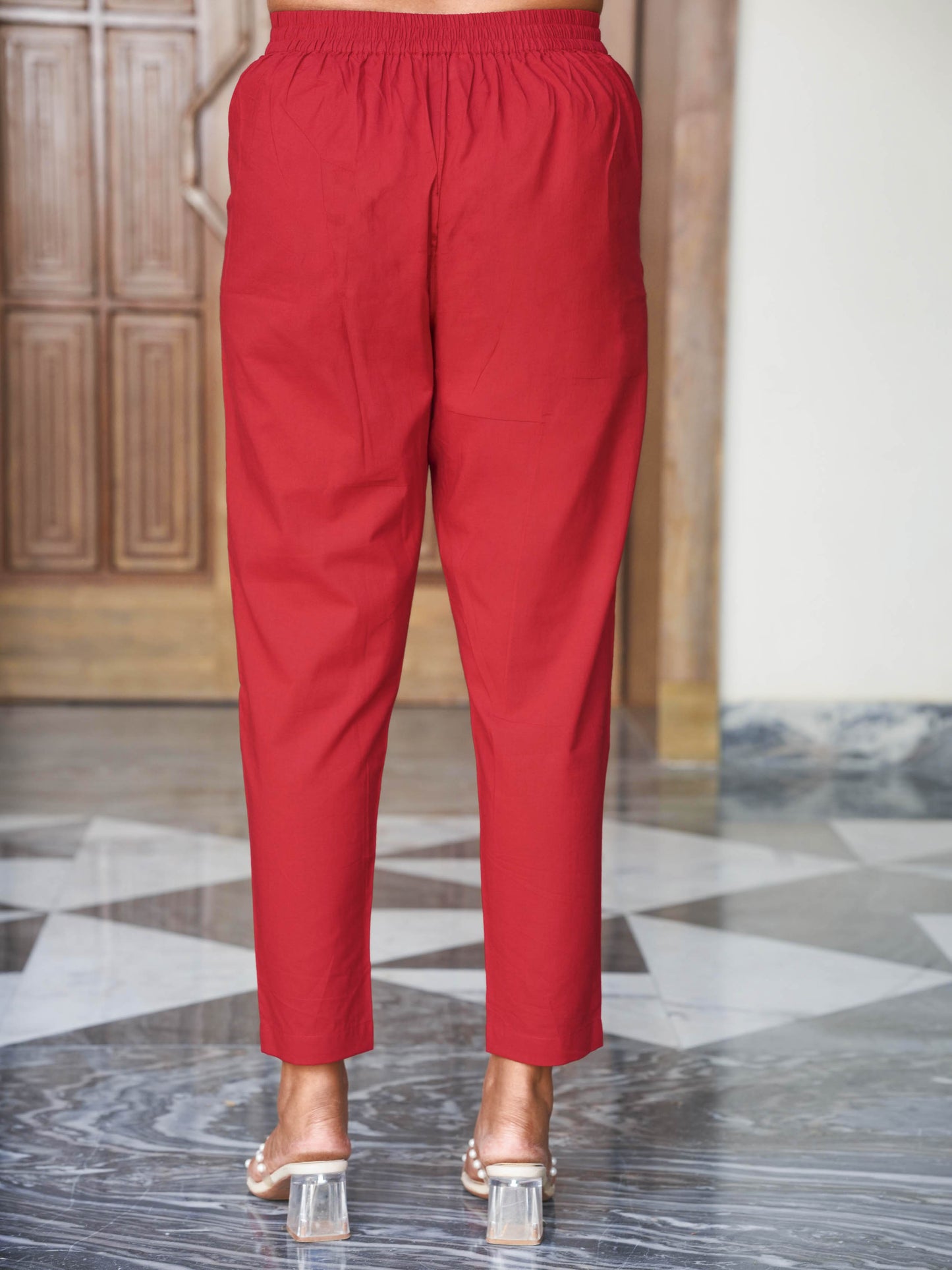 Natural Cotton Solid Red Trousers