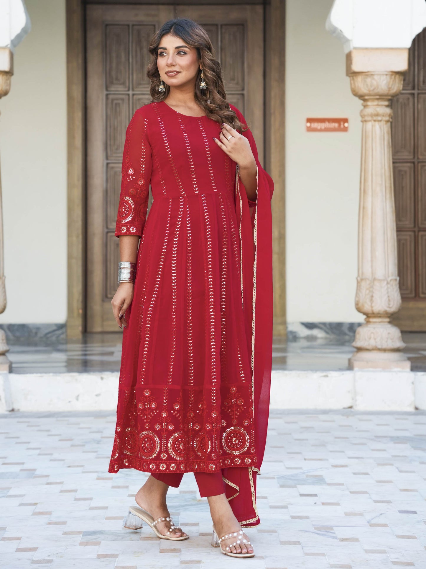 Georgette Solid Red Dupatta