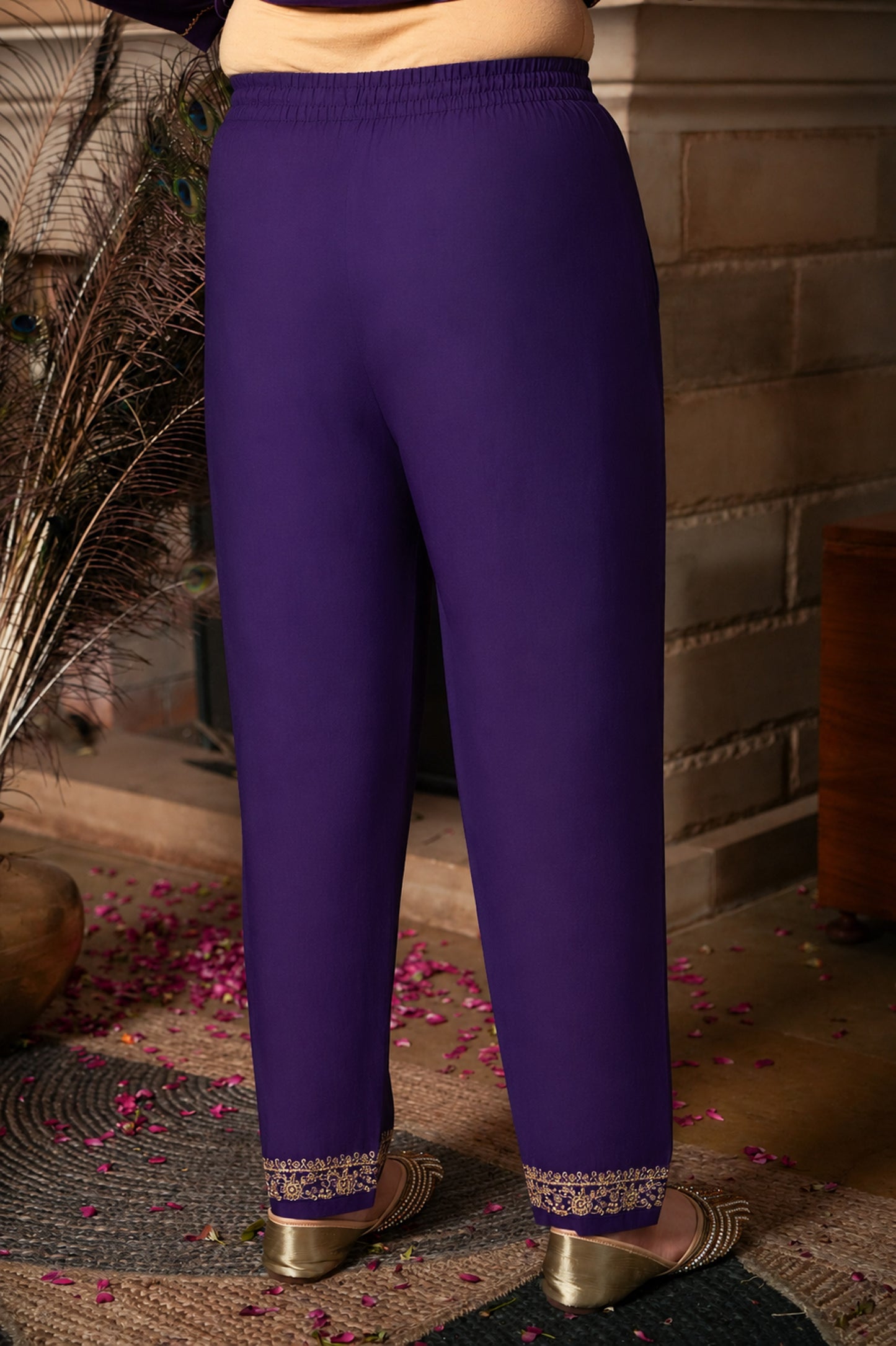 Embroidered Chanderi Solid Purple Kurta