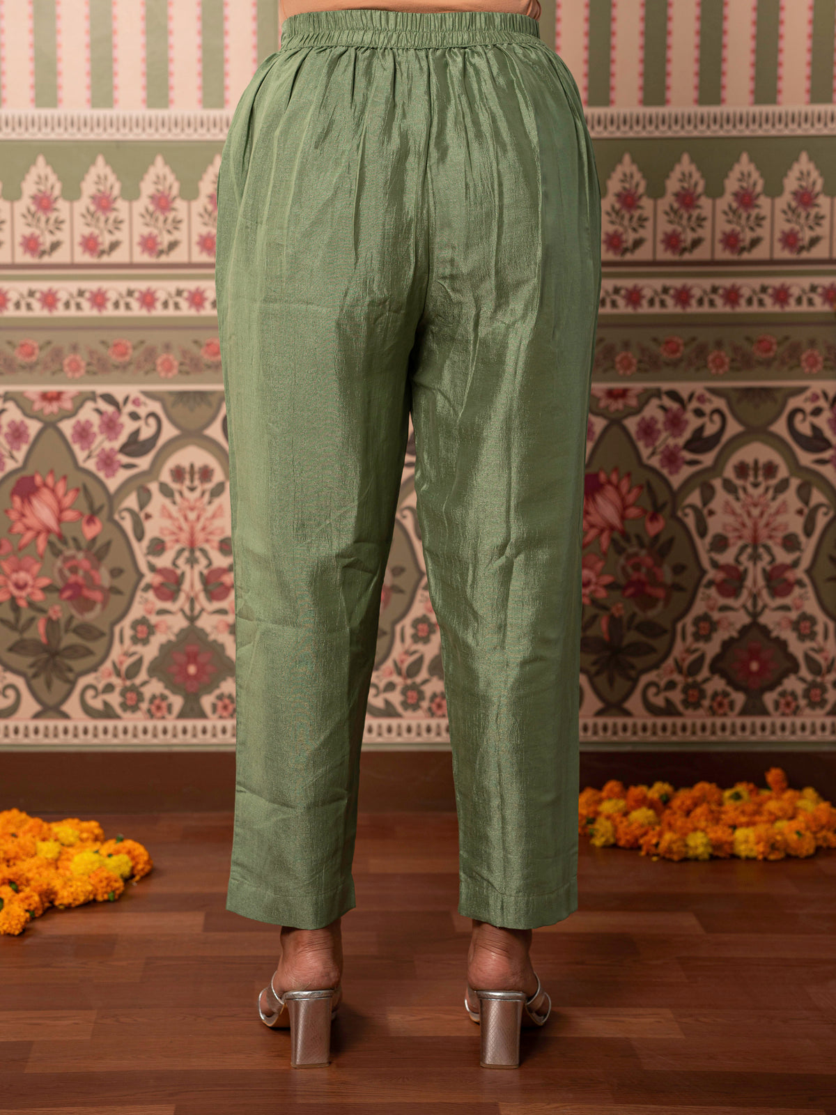 Embroidered Blended Silk Solid Mint Green Straight Kurta