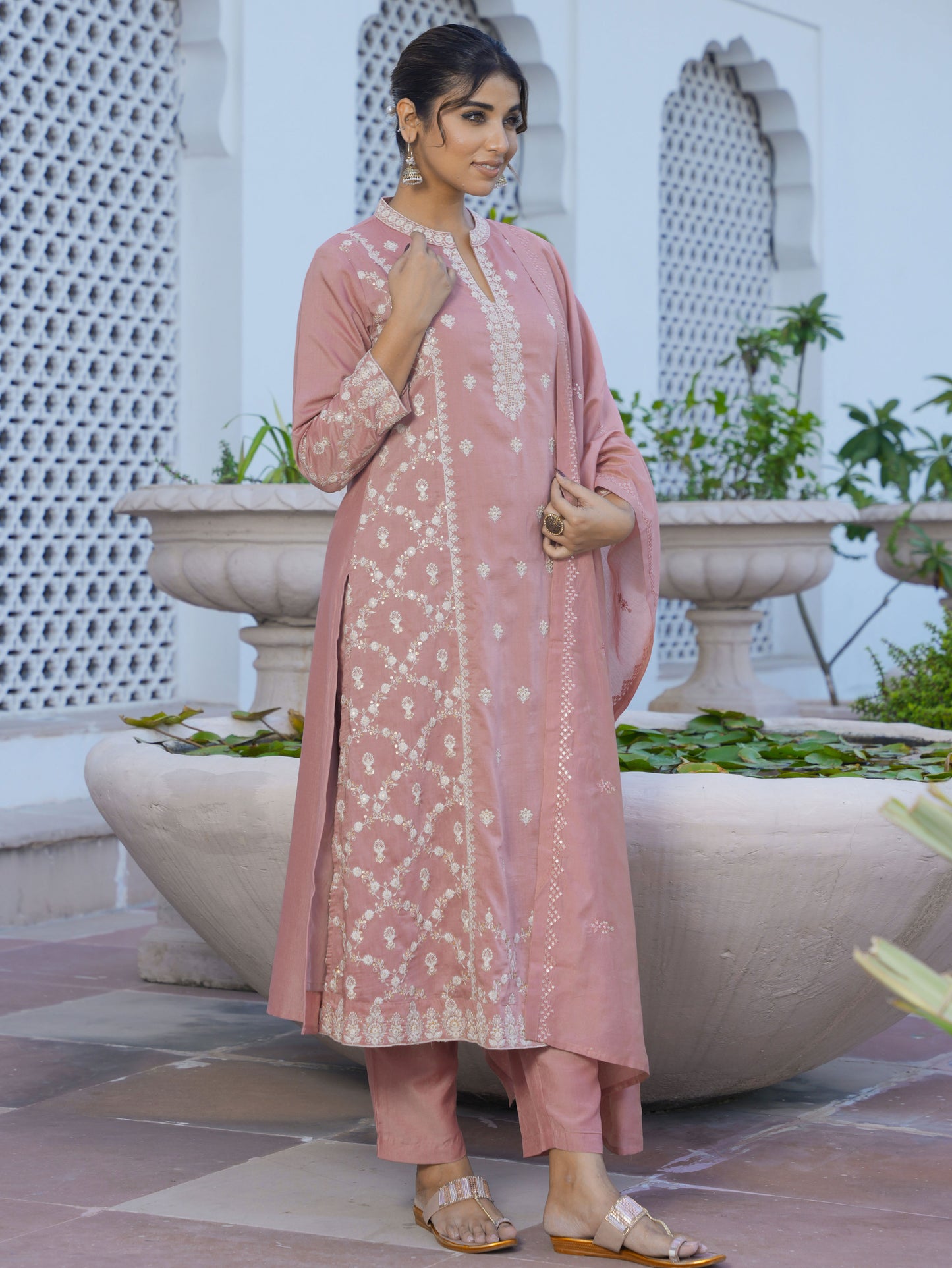 Chanderi Solid Dusty Pink Dupatta