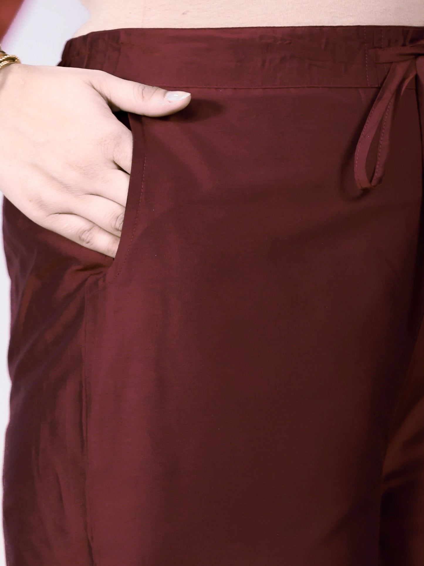 Embroidered Chinon Gold foil Straight Maroon Kurta