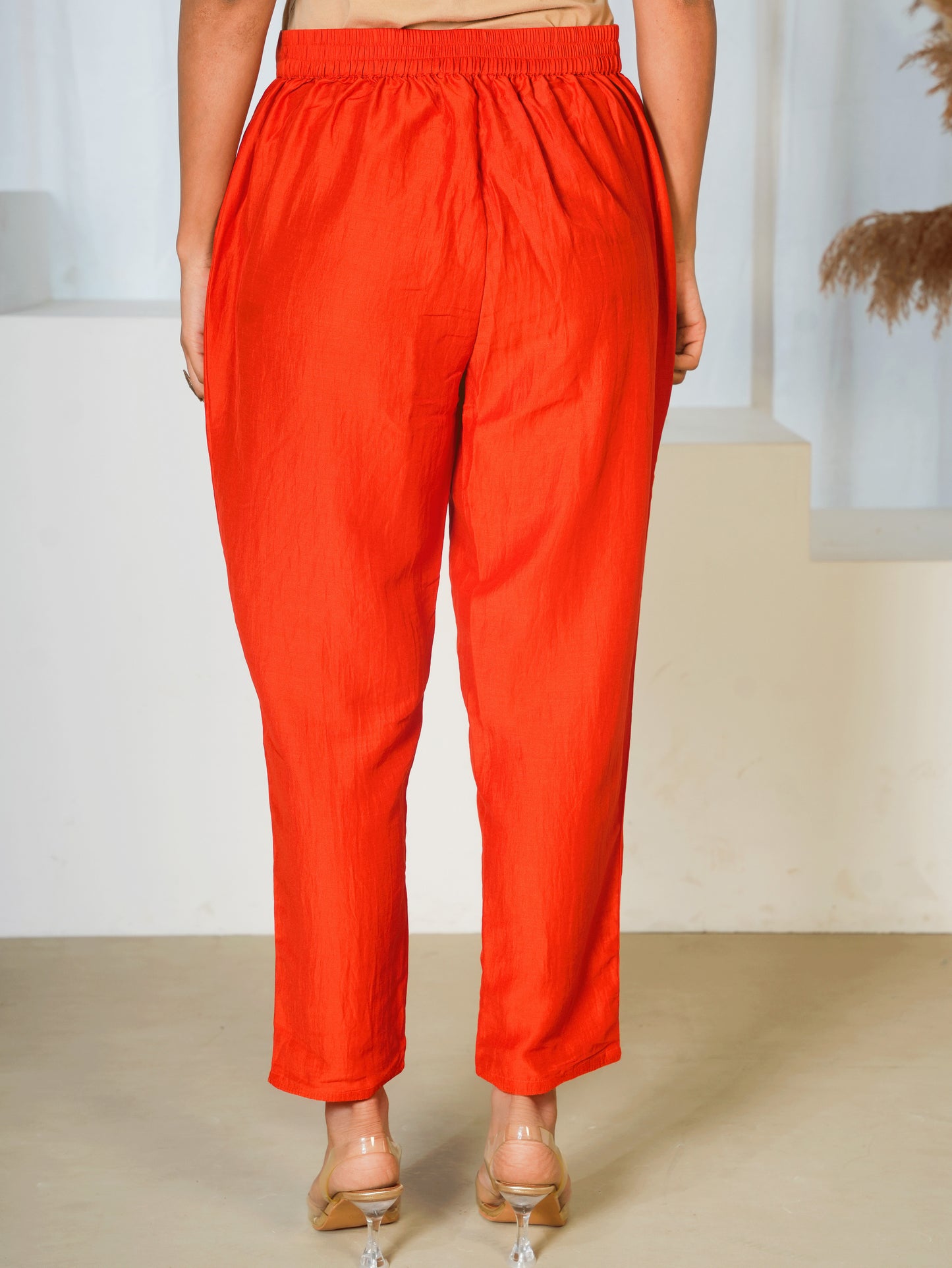 Embroidered Roman silk Solid Rust Orange Kurta