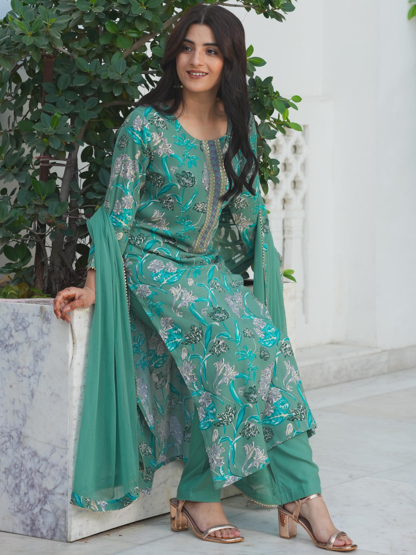 Chiffon Solid Sage Green Dupatta