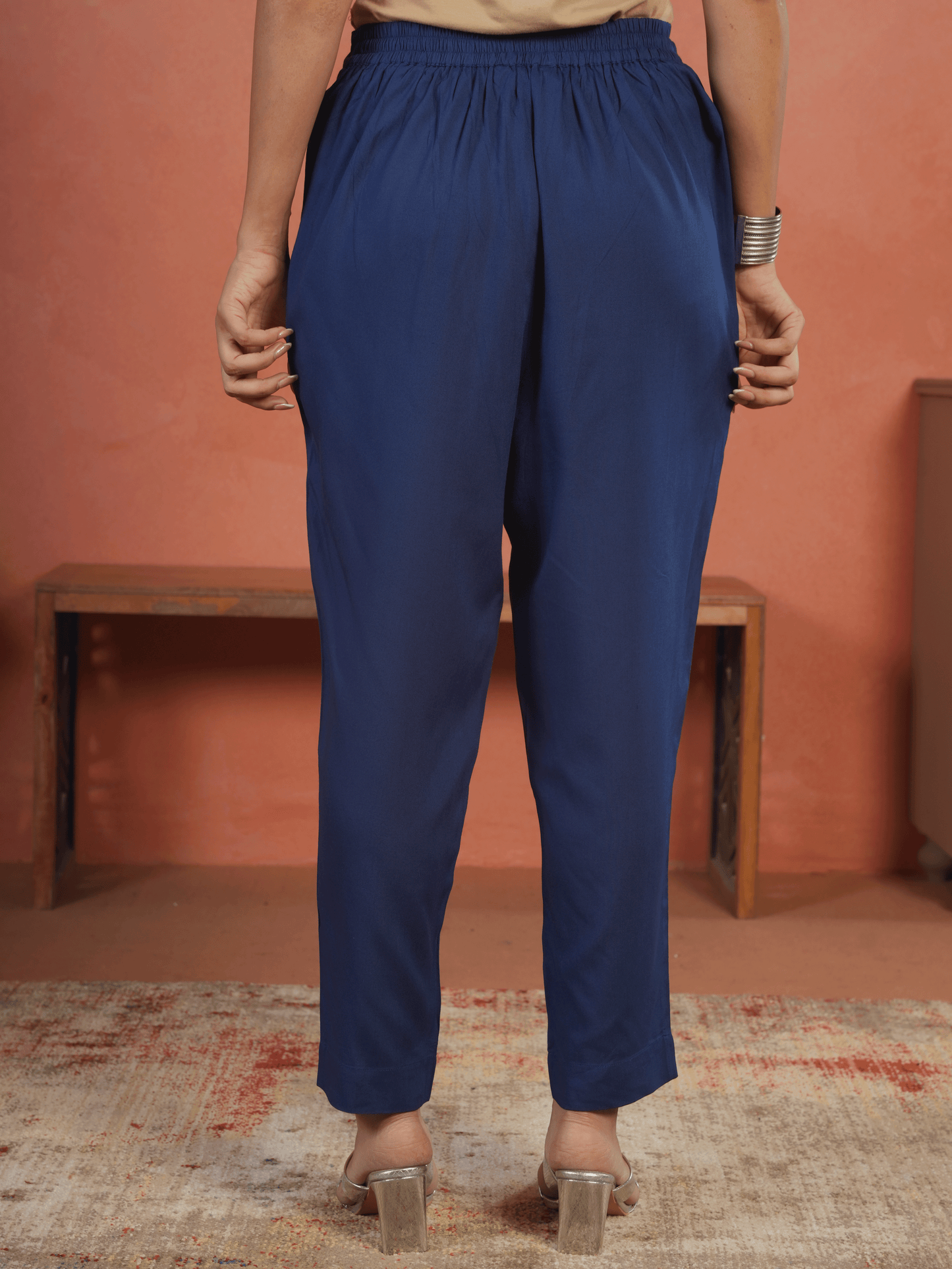 Viscose Solid Indigo blue Trousers